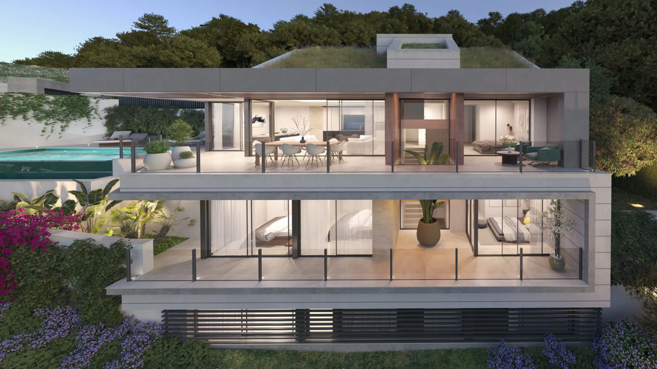 Located in the prestigious gated community of Pinares Hills in Pinares de San Antón, Villa Arce is a striking example of modern architecture meeting Mediterranean tranquility. Set on a generous 915 m² plot and offering 533 m² of total built space, this br