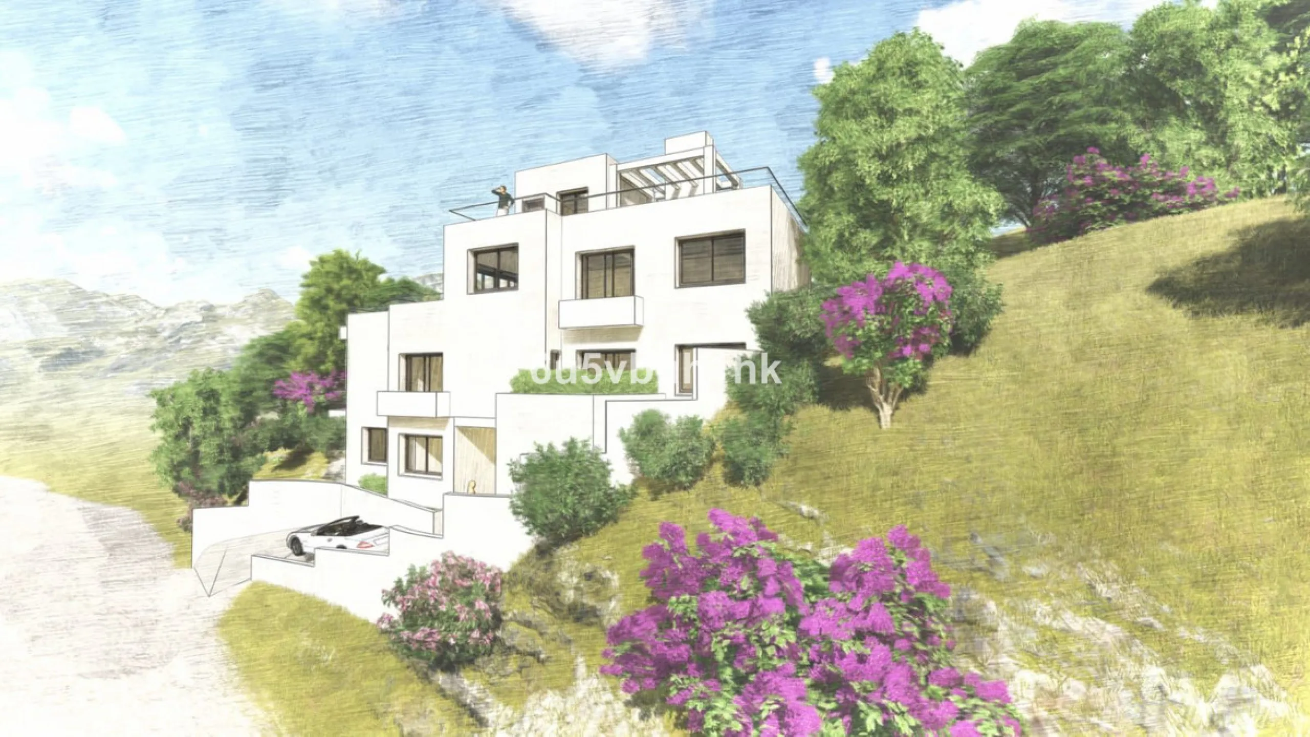 This is a very rare opportunity to purchase an elevated plot with golf, mountain and sea views located within the peaceful urbanisation of Puerto del Almendro. This contemporary villa project has been designed by renowned Marbella architect Cesar de Leyva