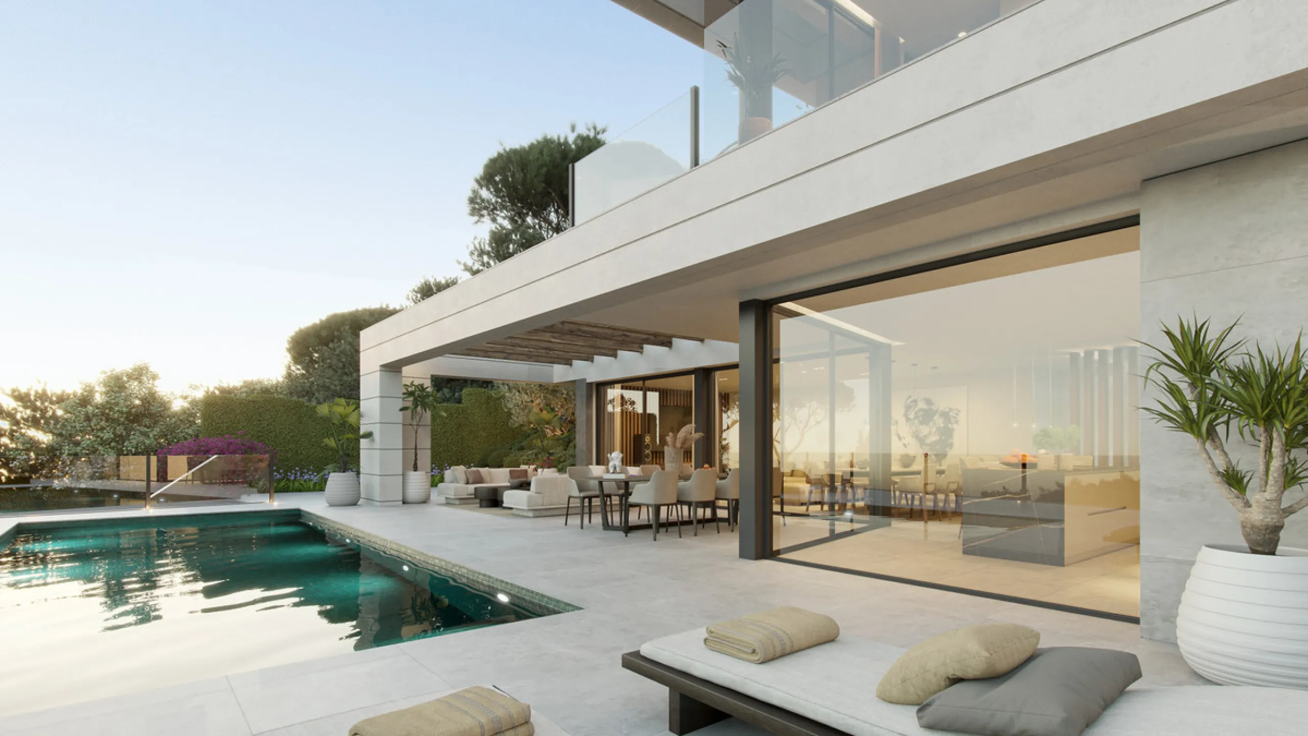 Villa Olivo is the first of its kind in the exclusive gated enclave of Pinares Hills, located within the sought-after neighbourhood of Pinares de San Antón, just north of Málaga City Centre. This striking contemporary villa boasts 616 m² of total built sp