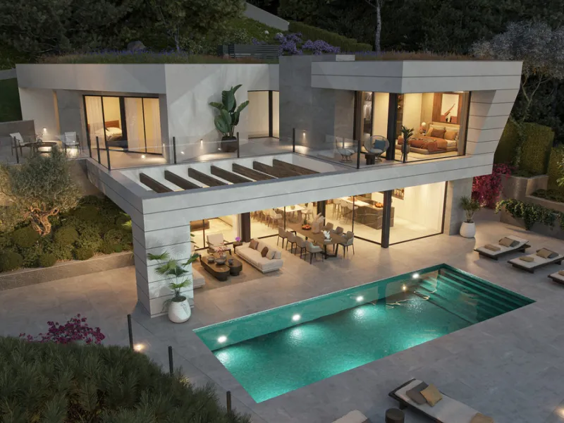 Villa Olivo is the first of its kind in the exclusive gated enclave of Pinares Hills, located within the sought-after neighbourhood of Pinares de San Antón, just north of Málaga City Centre. This striking contemporary villa boasts 616 m² of total built sp