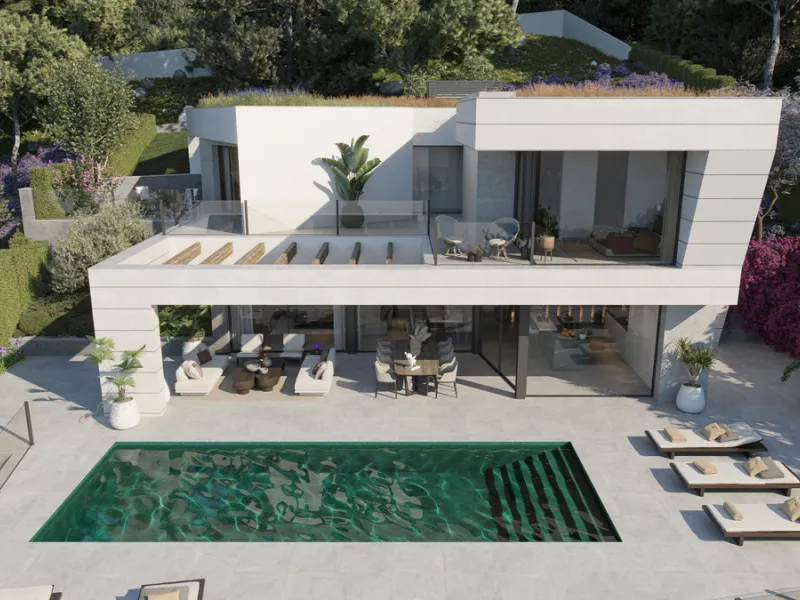Villa Olivo is the first of its kind in the exclusive gated enclave of Pinares Hills, located within the sought-after neighbourhood of Pinares de San Antón, just north of Málaga City Centre. This striking contemporary villa boasts 616 m² of total built sp