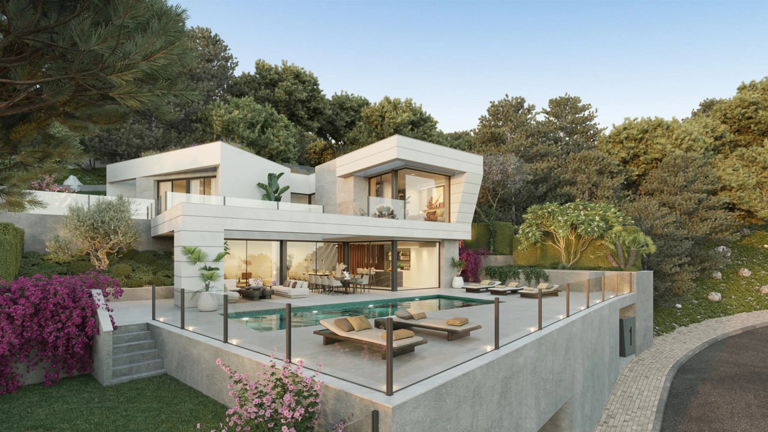 Villa Olivo is the first of its kind in the exclusive gated enclave of Pinares Hills, located within the sought-after neighbourhood of Pinares de San Antón, just north of Málaga City Centre. This striking contemporary villa boasts 616 m² of total built sp