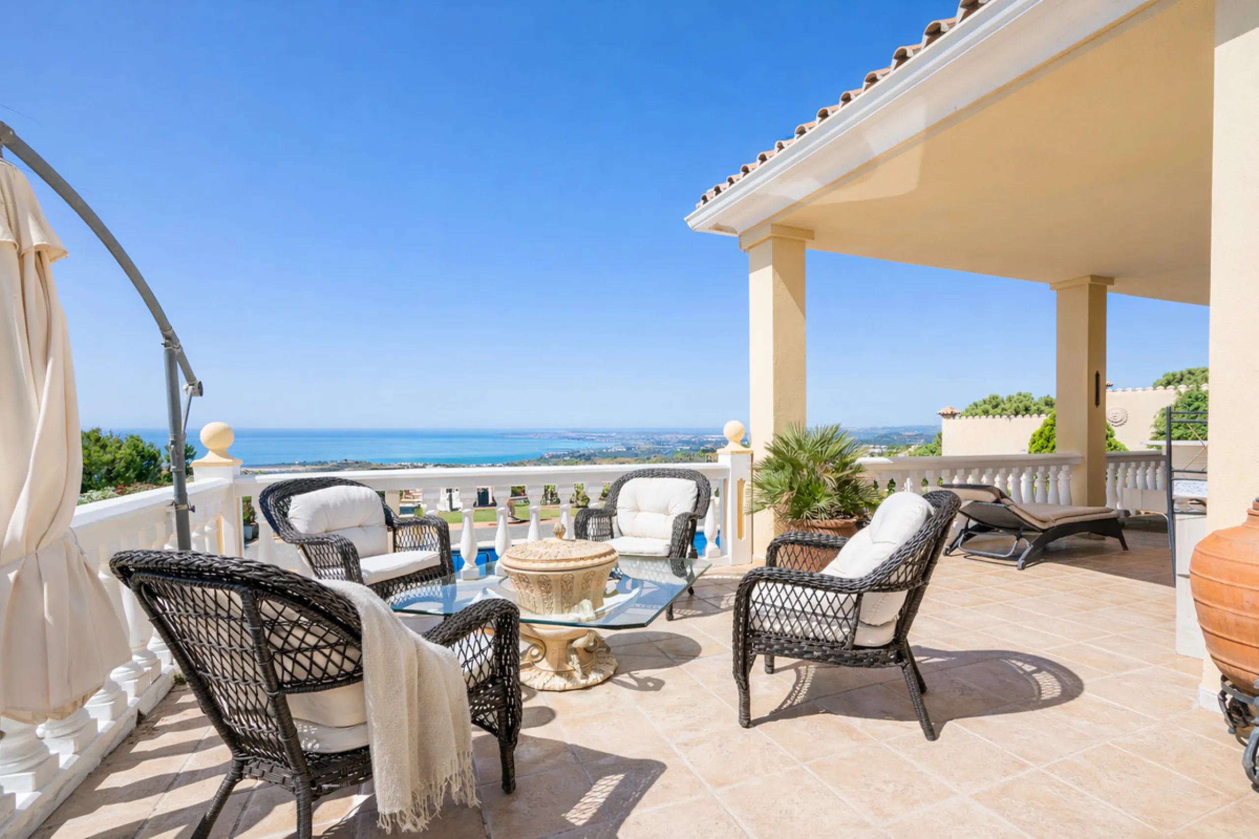 This unique property offers a rare combination of privacy, scale and income potential, set within a natural hillside environment above Estepona. Surrounded by countryside and open views, the estate enjoys far-reaching panoramas across the town, marina, Me