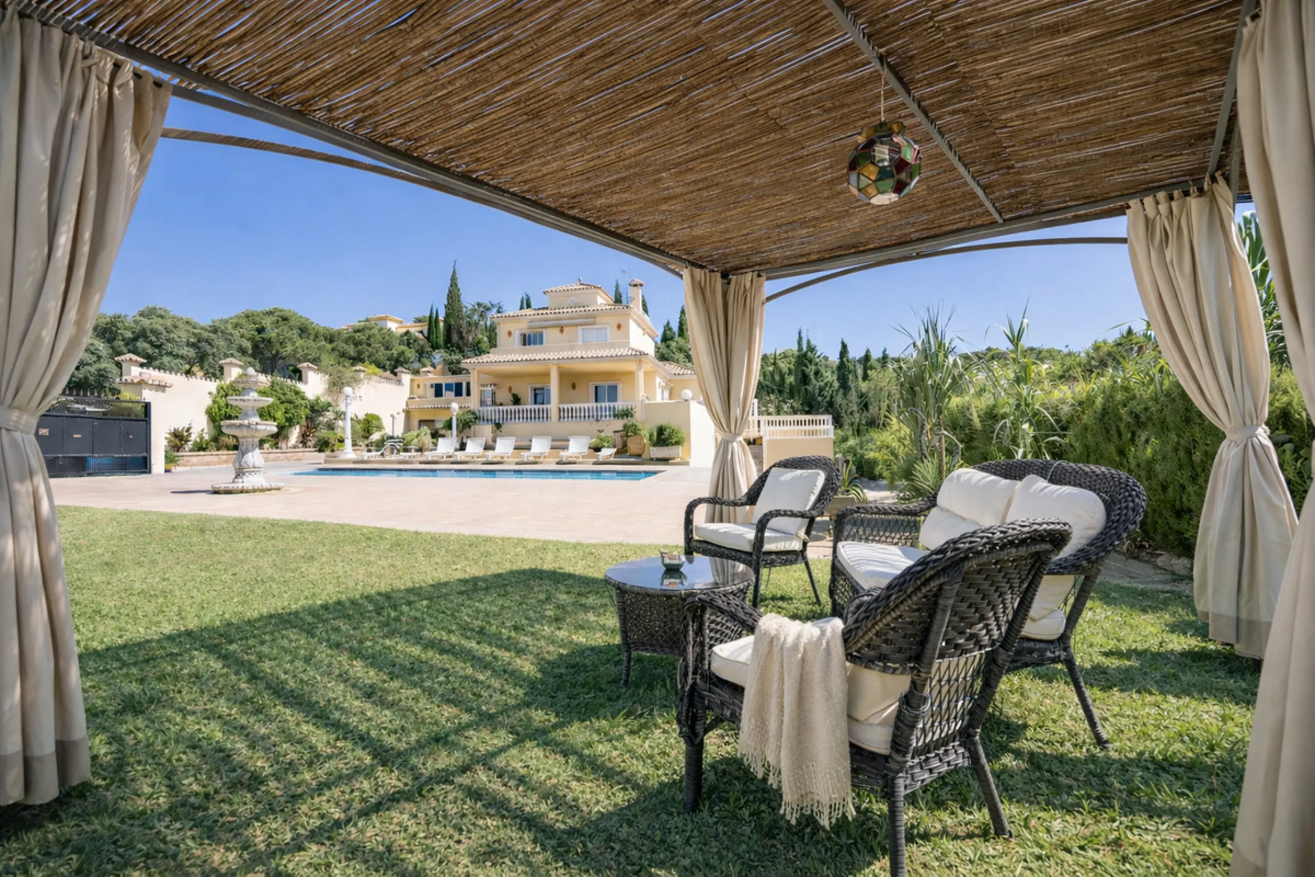 This unique property offers a rare combination of privacy, scale and income potential, set within a natural hillside environment above Estepona. Surrounded by countryside and open views, the estate enjoys far-reaching panoramas across the town, marina, Me