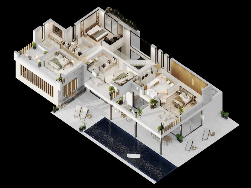 Set on a generous private plot of 1,044.82 m², this exceptional villa offers a refined balance between contemporary design, privacy, and effortless Mediterranean living in one of the most sought-after areas of the New Golden Mile.