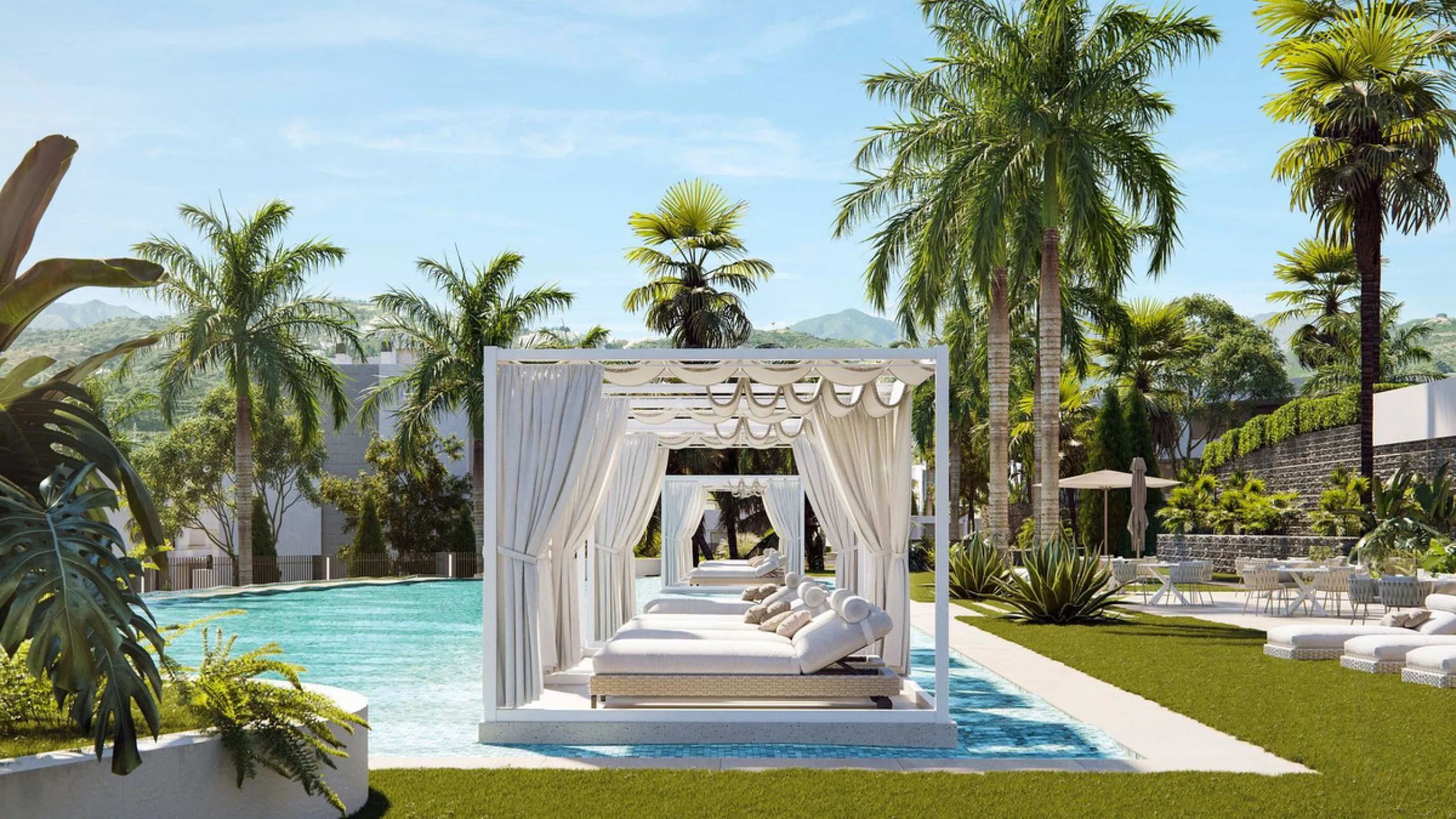The contemporary 3-bedroom duplex penthouse with terrace and roof terrace - both with panoramic views of the mountains and the Mediterranean -  is located in one of the most sought-after locations surrounded by the fairways of the Santa Clara Golf Course 