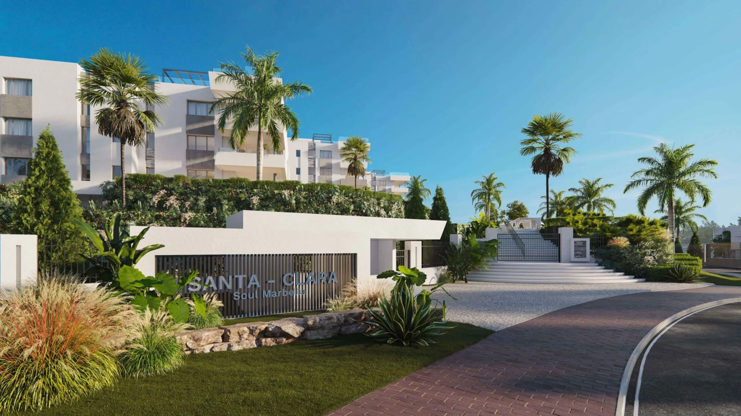 The contemporary 3-bedroom duplex penthouse with terrace and roof terrace - both with panoramic views of the mountains and the Mediterranean -  is located in one of the most sought-after locations surrounded by the fairways of the Santa Clara Golf Course 