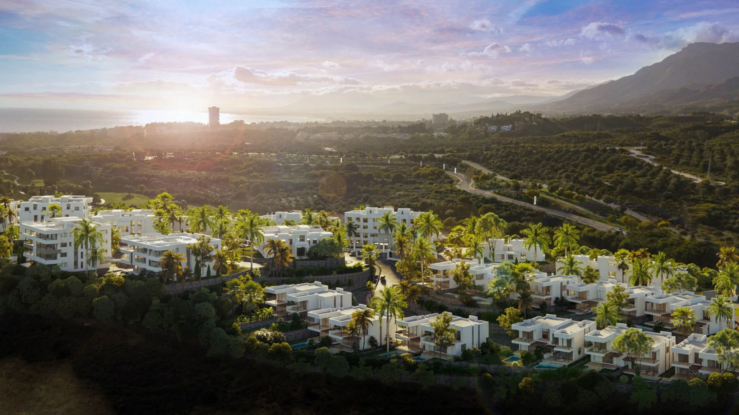 The contemporary 3-bedroom duplex penthouse with terrace and roof terrace - both with panoramic views of the mountains and the Mediterranean -  is located in one of the most sought-after locations surrounded by the fairways of the Santa Clara Golf Course 
