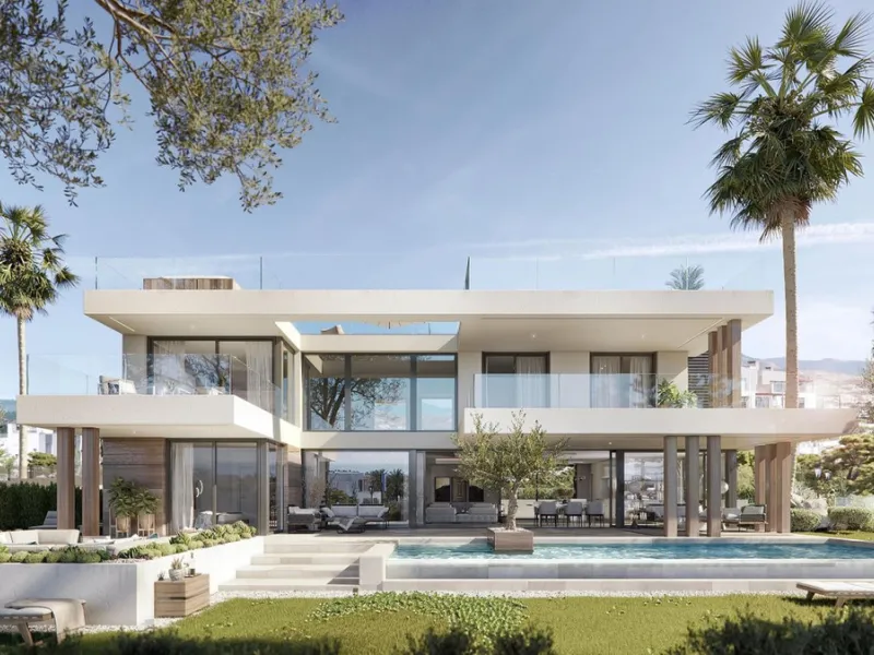 Located in the exclusive area of ​​Cancelada, next to the prestigious Villa Padierna Palace Hotel, this luxury villa redefines elegance and comfort. With four bedrooms and five bathrooms, the property extends over 267 m² built on a 1079 m² plot, complemen