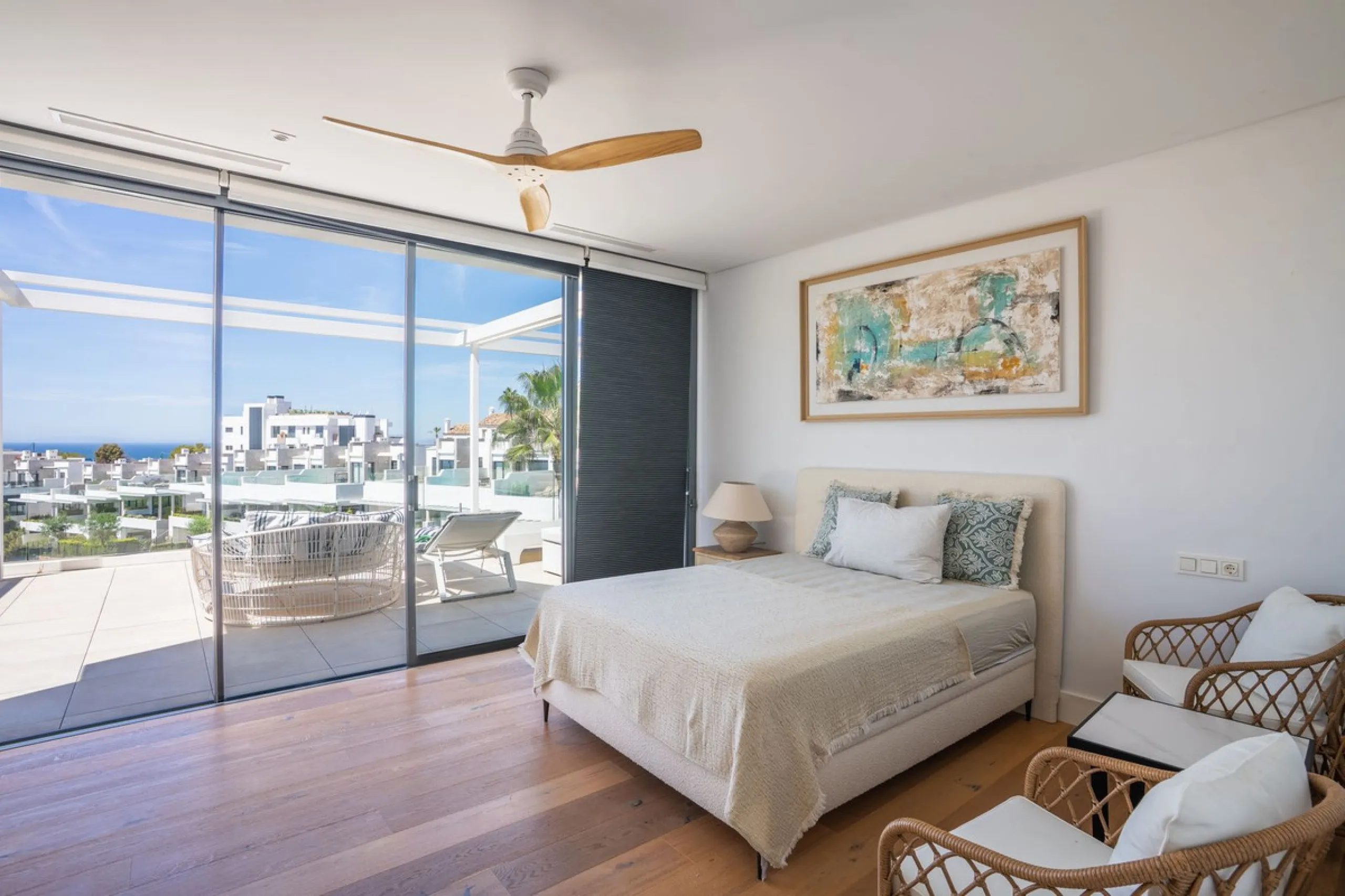 This exceptional luxury villa is situated in the prestigious area of Cabopino, Marbella East, offering a prime front line golf location with captivating views of both the sea and lush fairways. Designed to the highest standards, the property spans a gener