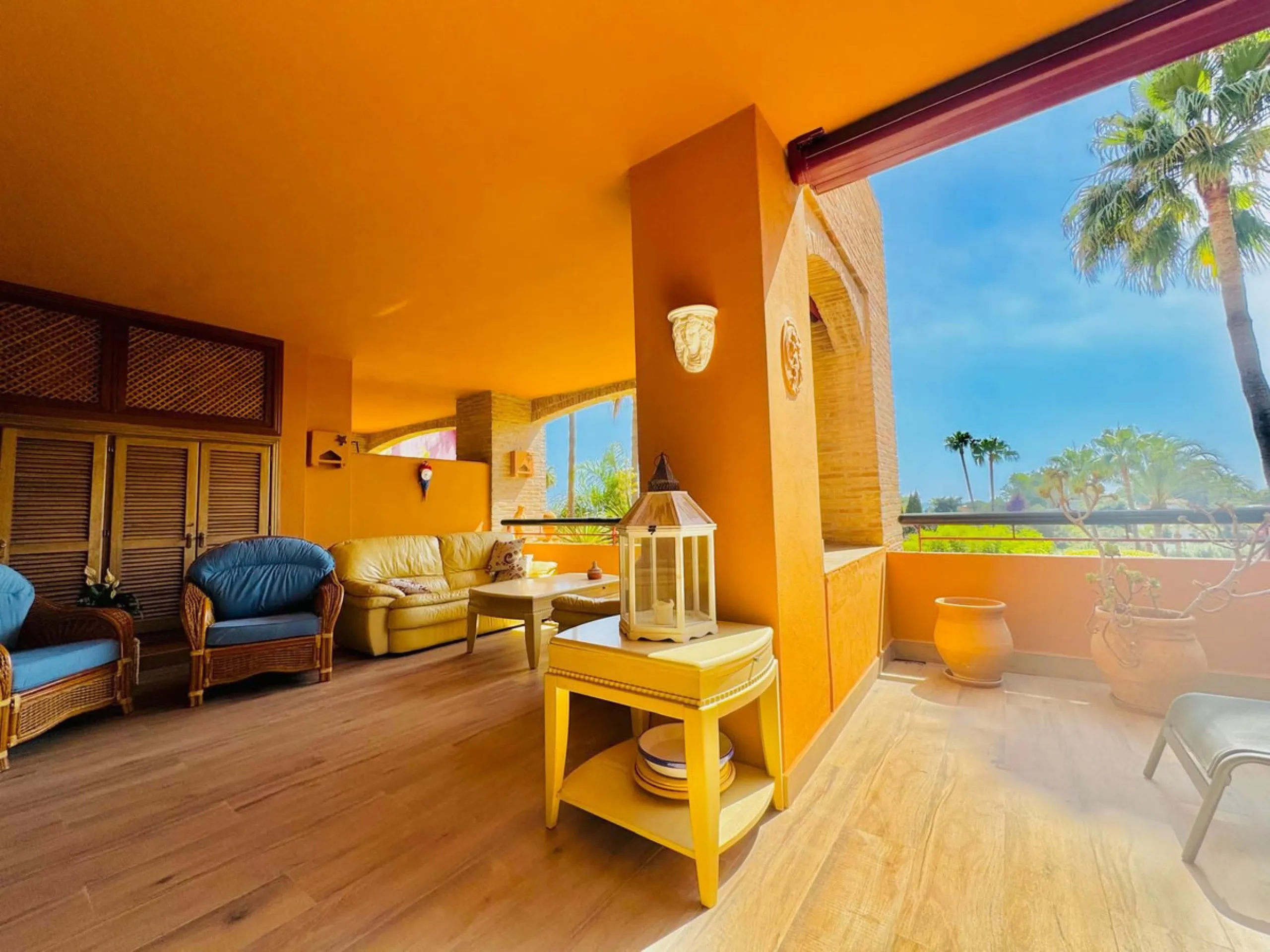 The property boasts an elegant layout and well-defined spaces. It features a closed area of one hundred forty-four meters and forty square decimeters, complemented by a covered terrace of sixty meters and nine square decimeters, and an uncovered terrace o
