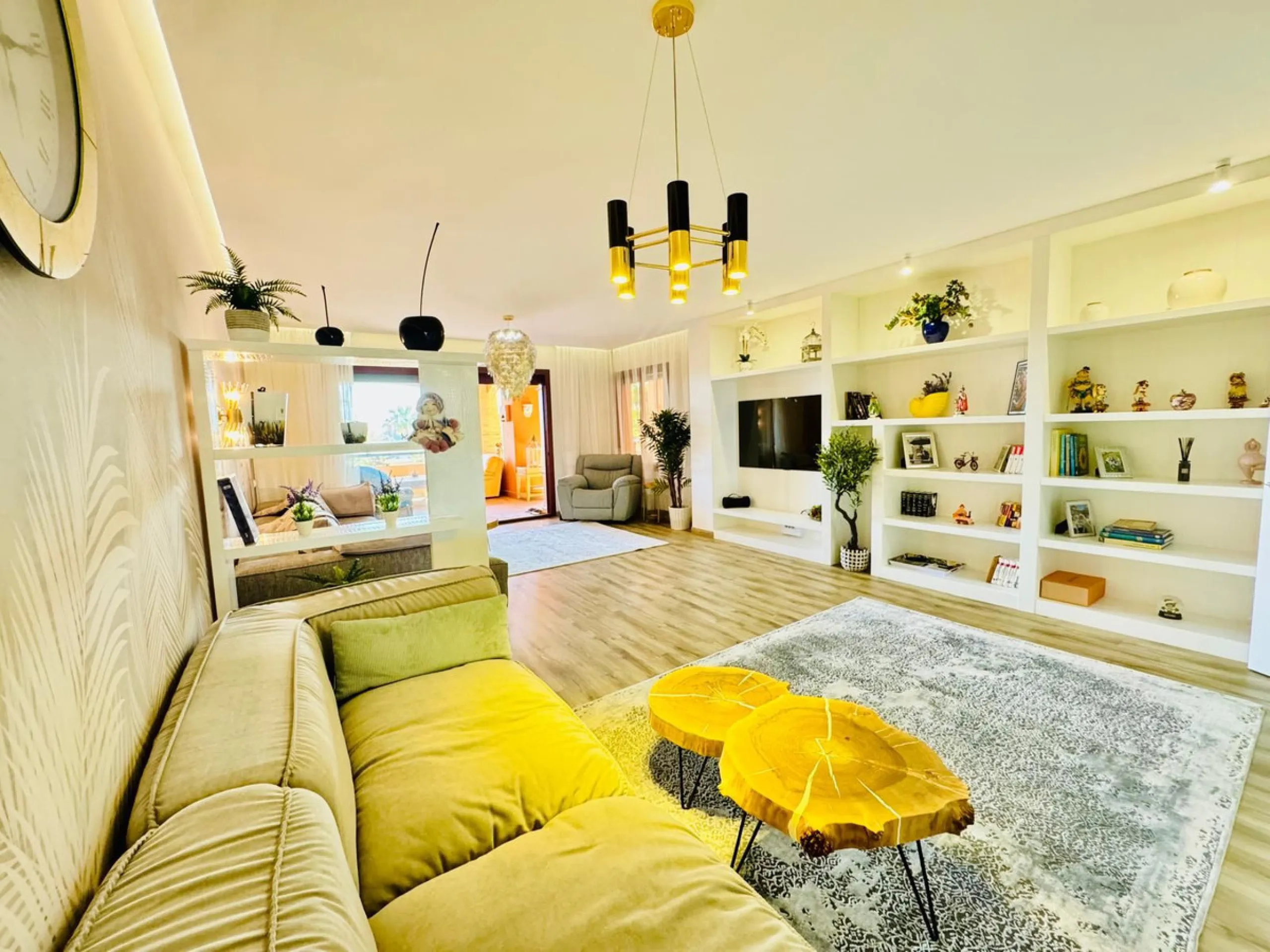 The property boasts an elegant layout and well-defined spaces. It features a closed area of one hundred forty-four meters and forty square decimeters, complemented by a covered terrace of sixty meters and nine square decimeters, and an uncovered terrace o