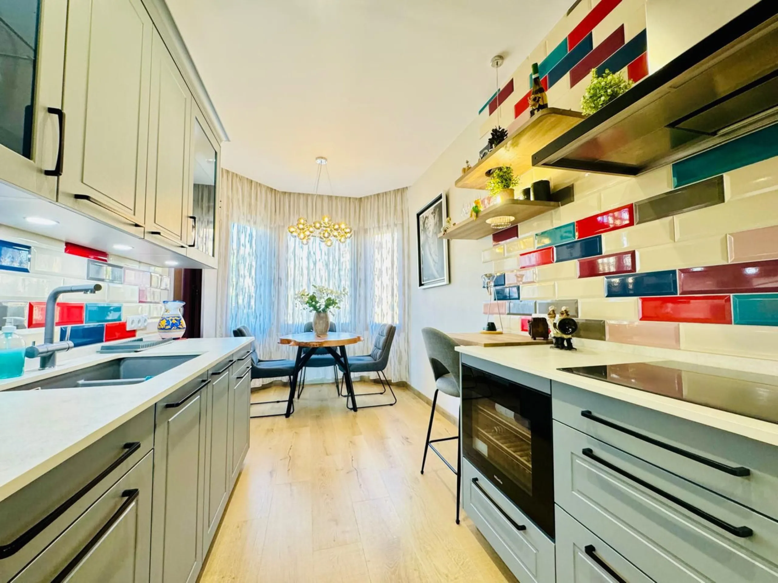 The property boasts an elegant layout and well-defined spaces. It features a closed area of one hundred forty-four meters and forty square decimeters, complemented by a covered terrace of sixty meters and nine square decimeters, and an uncovered terrace o
