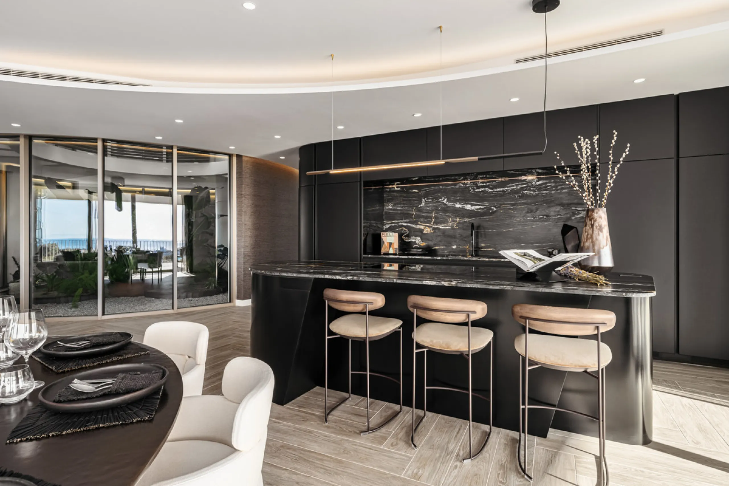 Discover this modern 3-bedroom ground floor apartment in a new eco-friendly development in Benahavís, offering panoramic sea views. Situated within a gated resort-style community surrounded by lush landscaped gardens, this apartment embodies contemporary 