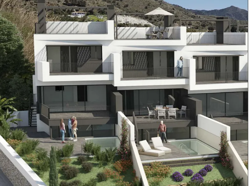 Located in one of the best tourist enclaves on the Costa del Sol, this Residential development is a high level complex made up of 8 luxury family homes. Each home has an individual pool and a garden facing south overlooking the Mediterranean sea, which is
