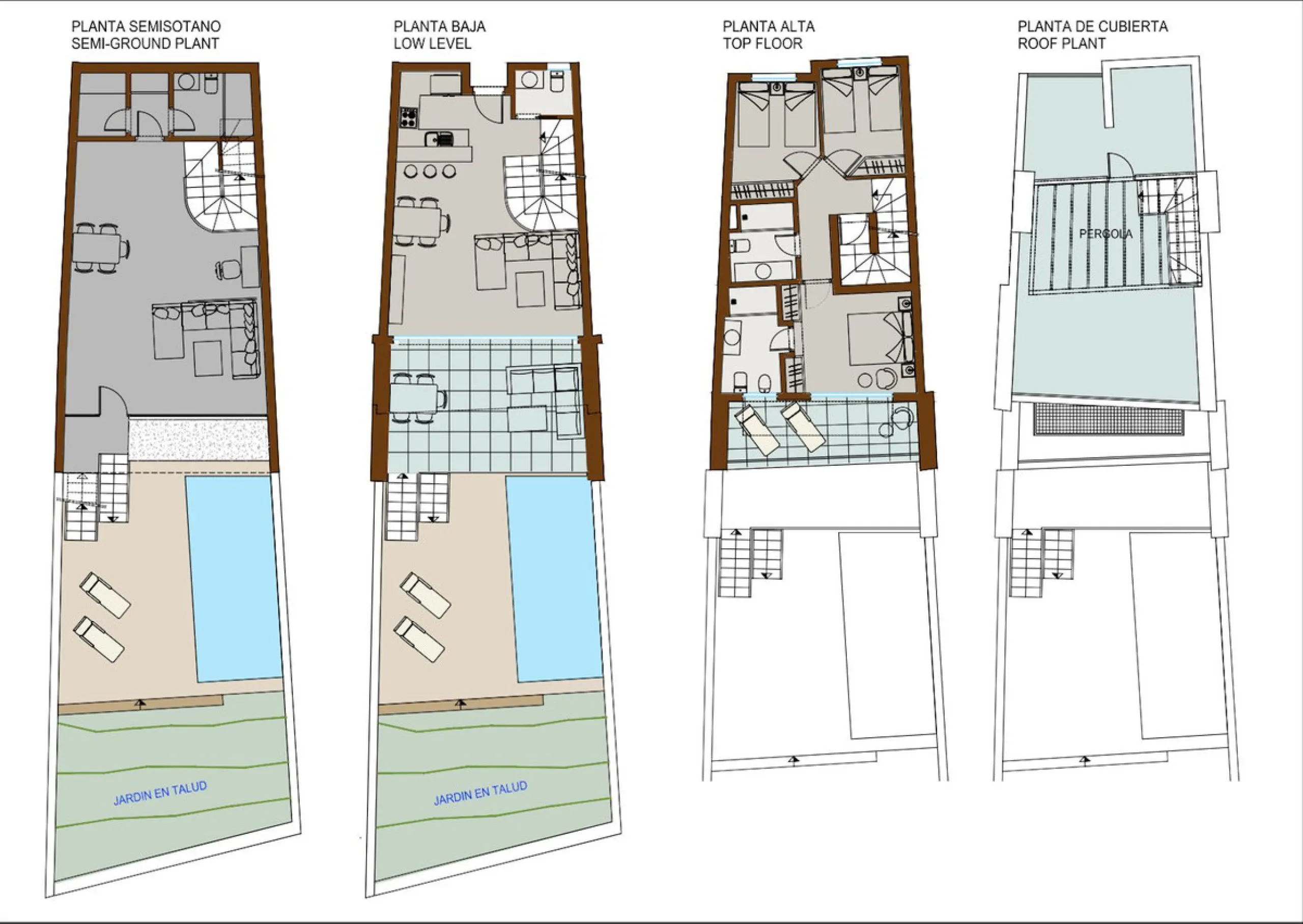 Located in one of the best tourist enclaves on the Costa del Sol, this Residential development is a high level complex made up of 8 luxury family homes. Each home has an individual pool and a garden facing south overlooking the Mediterranean sea, which is