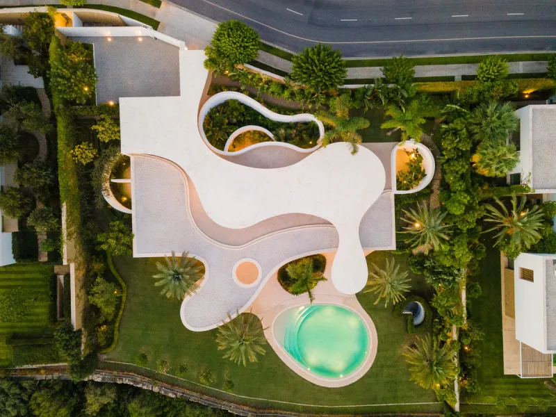 This prestigious villa stands as a testament to architectural ingenuity, capturing the essence of uniqueness and sophistication. Designed by the visionary minds of Vicens & Ramos architects, its futuristic yet nostalgic structure commands attention with i