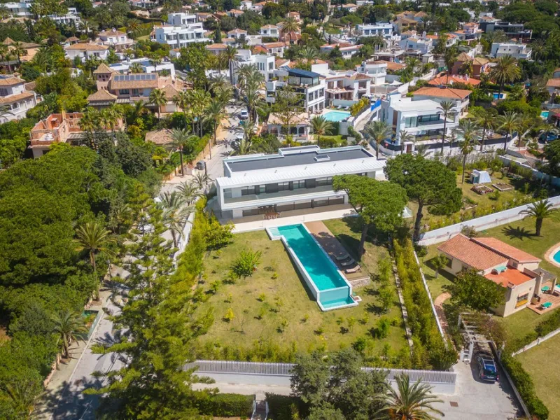 Most luxurious and stylish newly built villa offering breathtaking sea views, situated in the trendy beach resort Marbesa, just a short walk from the beautiful white sandy beach. The villa was recently completed to the highest qualities and is offering a 