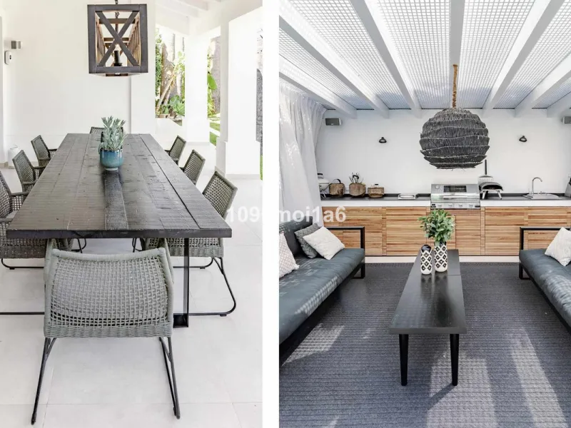 This elegant south east-facing villa is set within a quiet cul-de-sac in Las Brisas, Nueva Andalucía, offering privacy, mature gardens, and open views enhanced by abundant natural light throughout the day. The property blends the charm of a timeless Andal