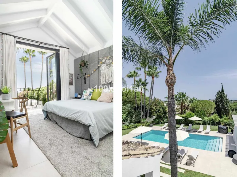 This elegant south east-facing villa is set within a quiet cul-de-sac in Las Brisas, Nueva Andalucía, offering privacy, mature gardens, and open views enhanced by abundant natural light throughout the day. The property blends the charm of a timeless Andal