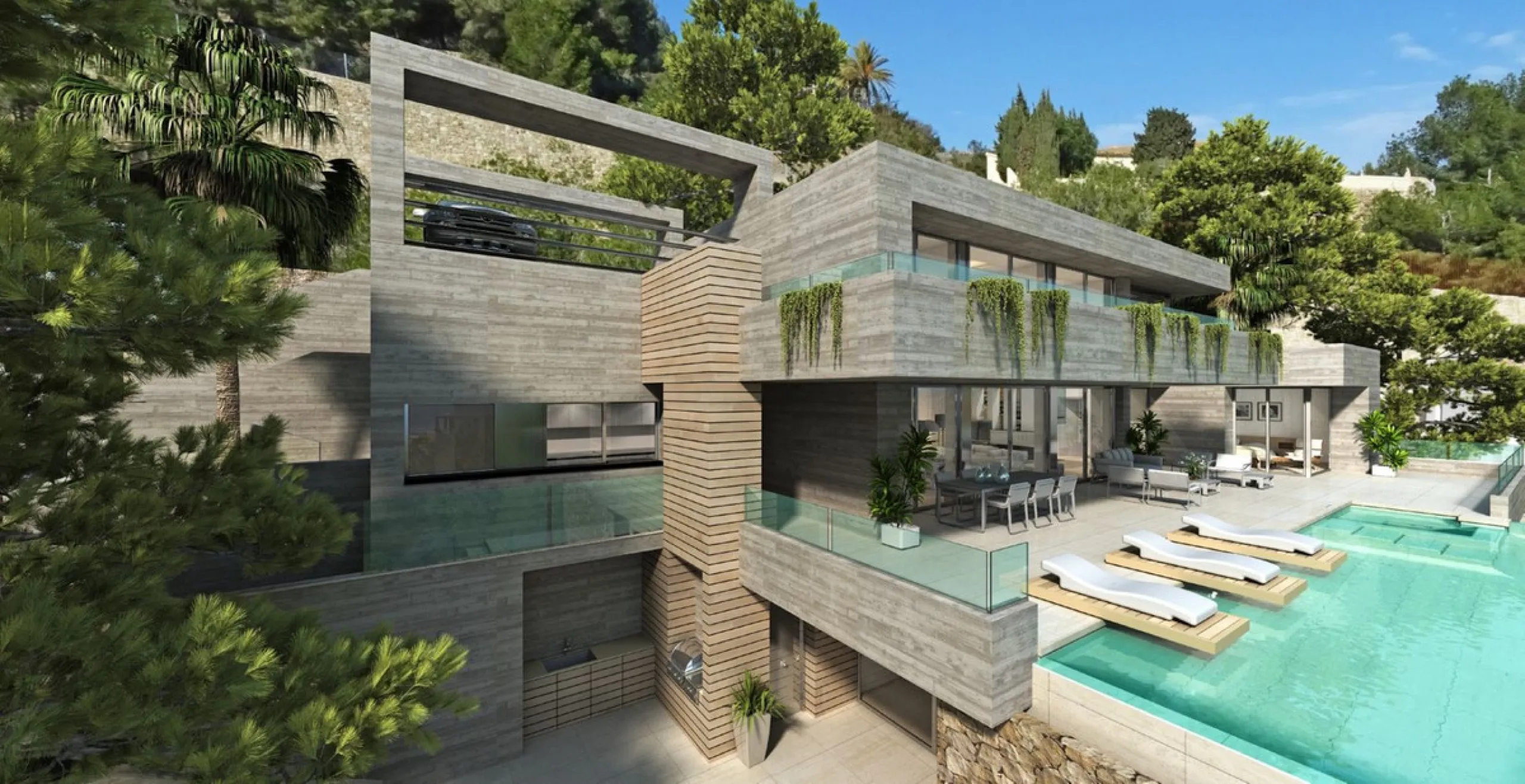 OFF-PLAN LUXURY ECOLOGICAL CONTEMPORARY VILLA- KEY-IN-HAND PROJECT ON A HUGE PLOT –BENAHAVIS only 4,9 km from the beaches in San Pedro de Alcantara and will be built on 3 floors.