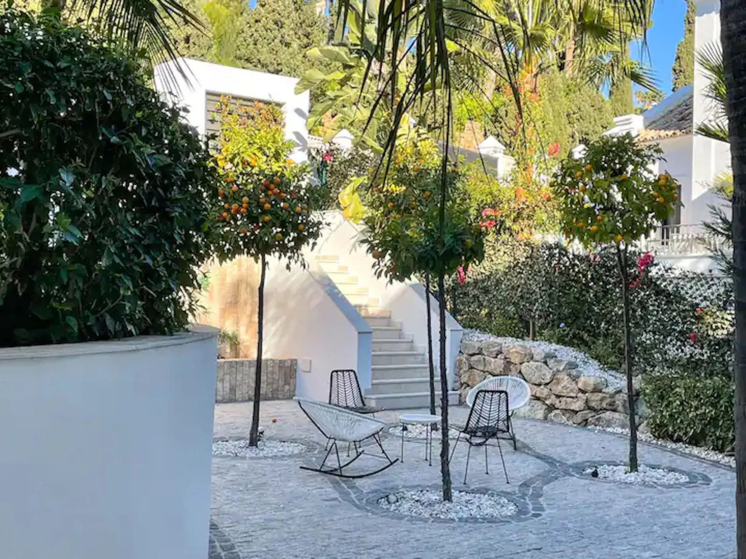 This magnificent villa is an open plan one, and the ground floor flows into the terrace and the garden with lovely sea views and a vast infinity pool, leading to a chill-out area with a fireplace. The villa has ensuite bedrooms on each floor, which gives 
