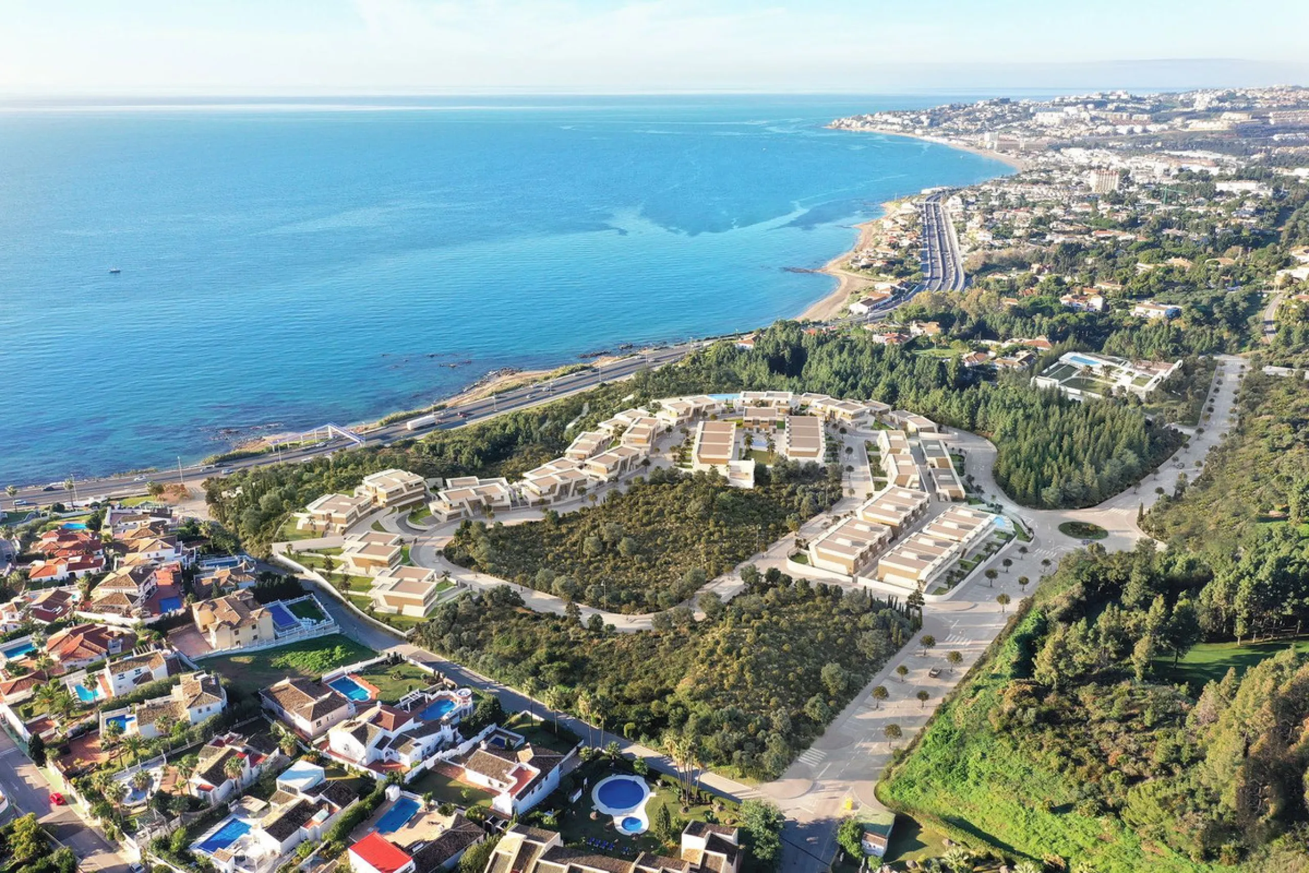 Innovative project located in Mijas de Costa in Malaga, famous for its golf courses. EDEN is an excellent development that combines the vision of a modern residential area and nature in one. The architecture is perfectly integrated into the landscape than