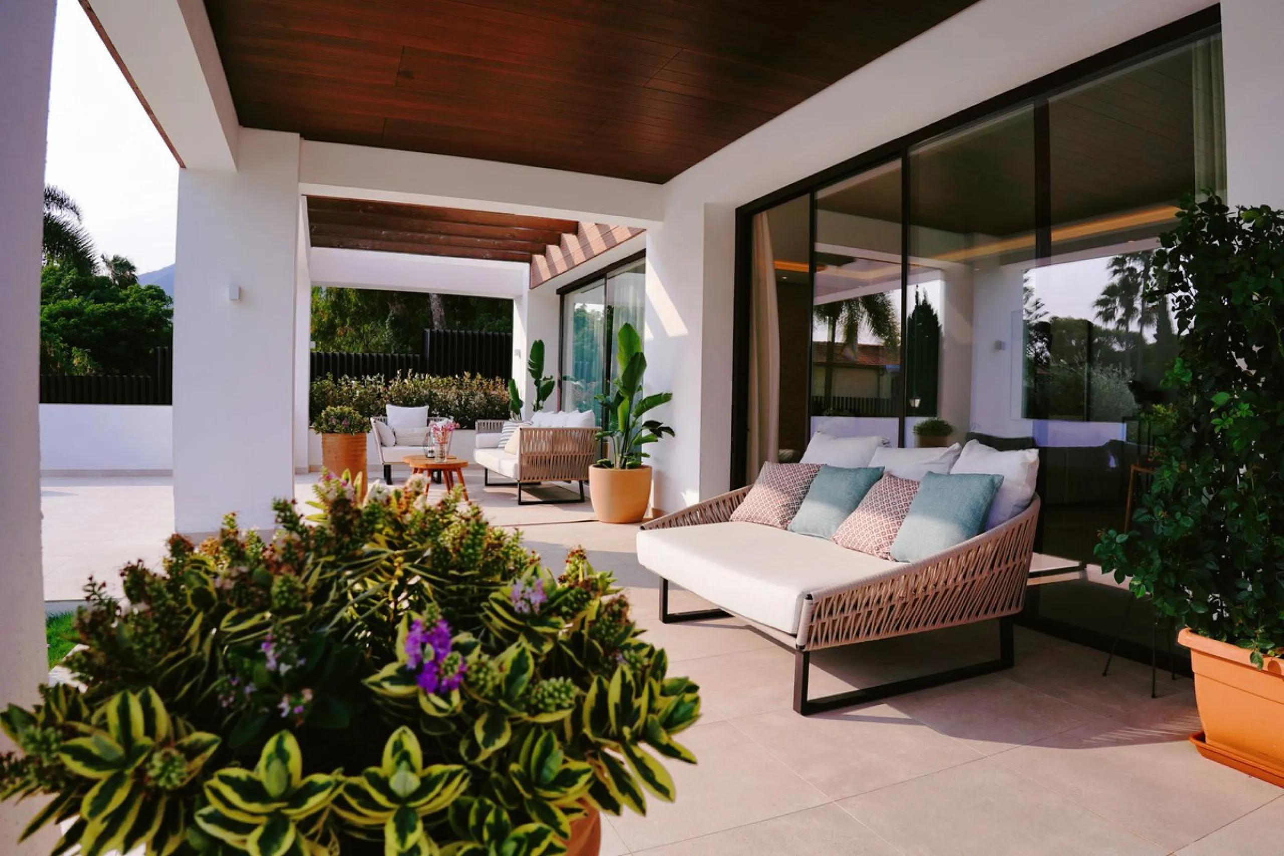 Modern luxury villa of exceptional qualities is located in a gated community, consisting of only 12 villas, with 24 hour security guards and concierge services situated in a green oasis on the edge of the famous Golden Mile and just a few metres from the 