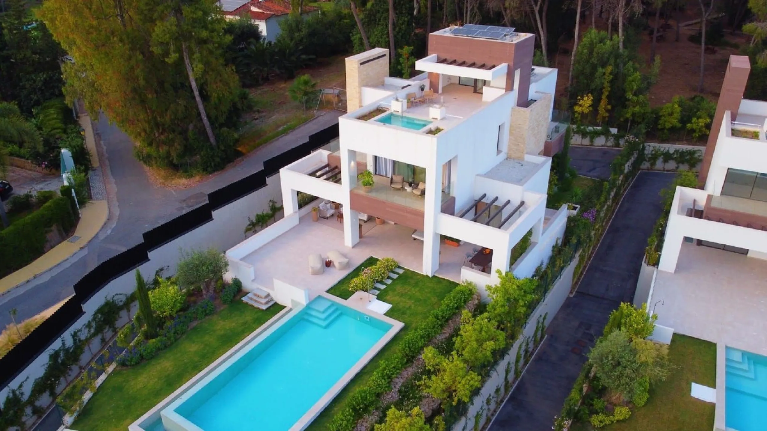 Modern luxury villa of exceptional qualities is located in a gated community, consisting of only 12 villas, with 24 hour security guards and concierge services situated in a green oasis on the edge of the famous Golden Mile and just a few metres from the 