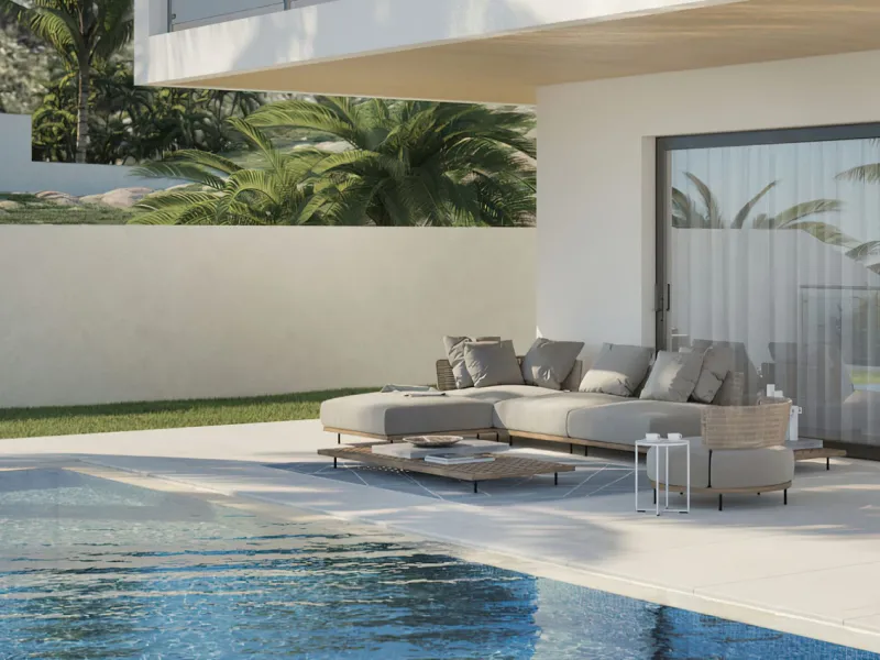 Connect with nature in these beautiful 3-storey villas on the outskirts of Coín. The large floor to ceiling window on the ground floor provides so much light that you could easily forget if you are inside or out, in the living room or on the terrace. It i