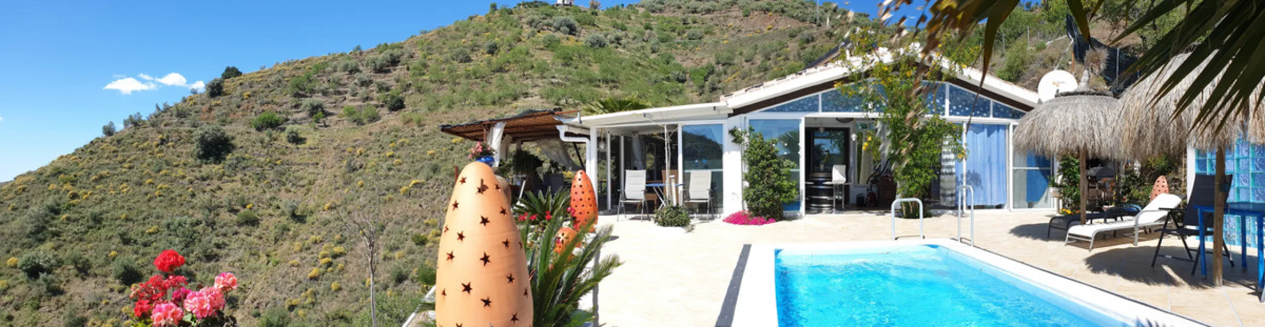 You are looking for a large villa with a heated swimming pool, neatly hidden nearly at the top of a mountain, surrounded by nature with breath-taking views of the valley up to the sea and the village of Arenas? This might just be what you are looking for.