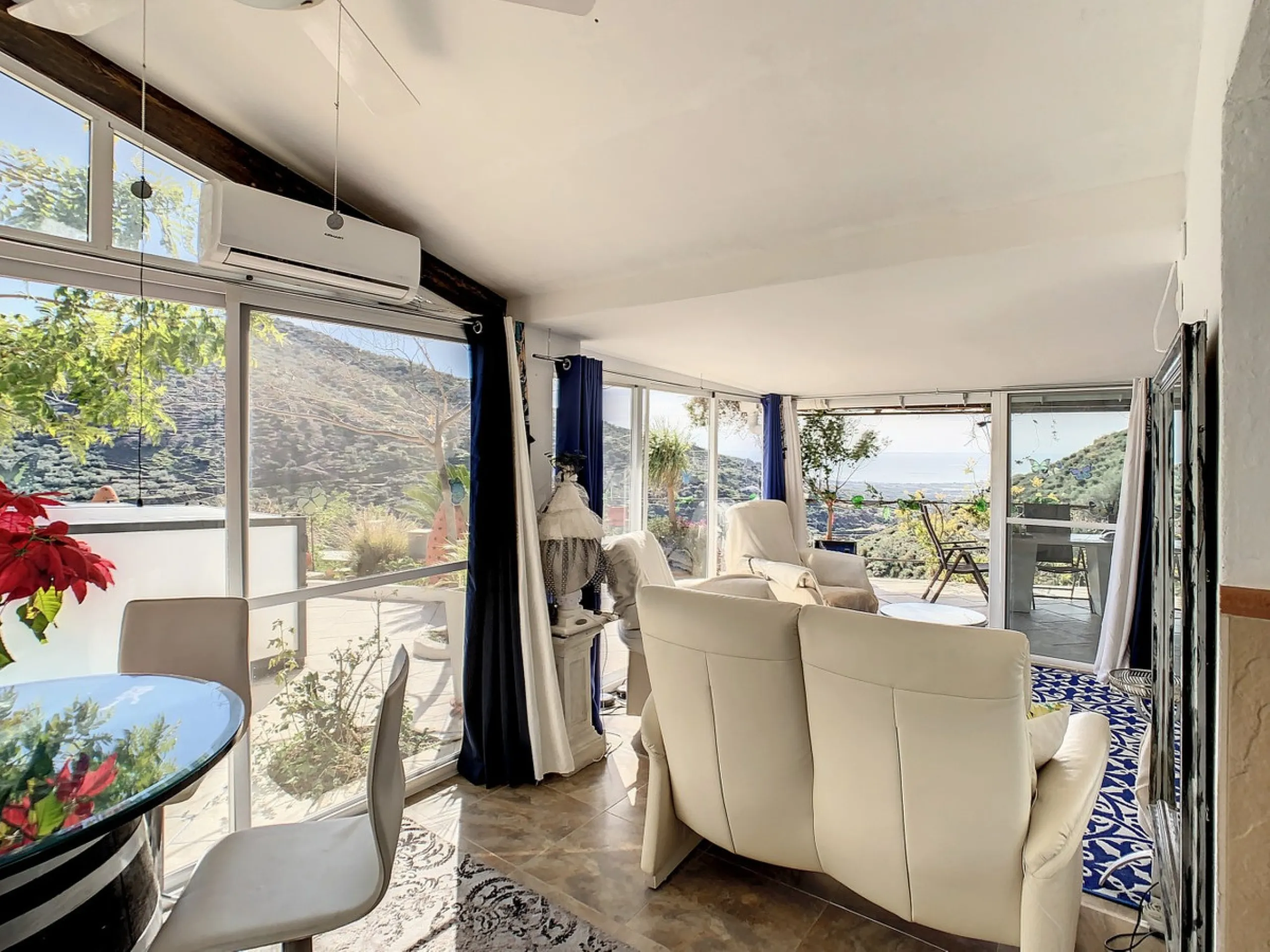 You are looking for a large villa with a heated swimming pool, neatly hidden nearly at the top of a mountain, surrounded by nature with breath-taking views of the valley up to the sea and the village of Arenas? This might just be what you are looking for.