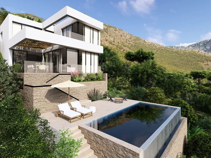This contemporary villa offers stunning open sea views and a great location in Buenavista, just a short drive to Benalmadena, Fuengirola and the beaches. The design of the villa connects the living spaces with the terraces, creating wonderful indoor-outdo