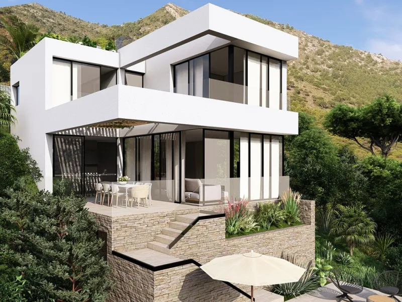 This contemporary villa offers stunning open sea views and a great location in Buenavista, just a short drive to Benalmadena, Fuengirola and the beaches. The design of the villa connects the living spaces with the terraces, creating wonderful indoor-outdo
