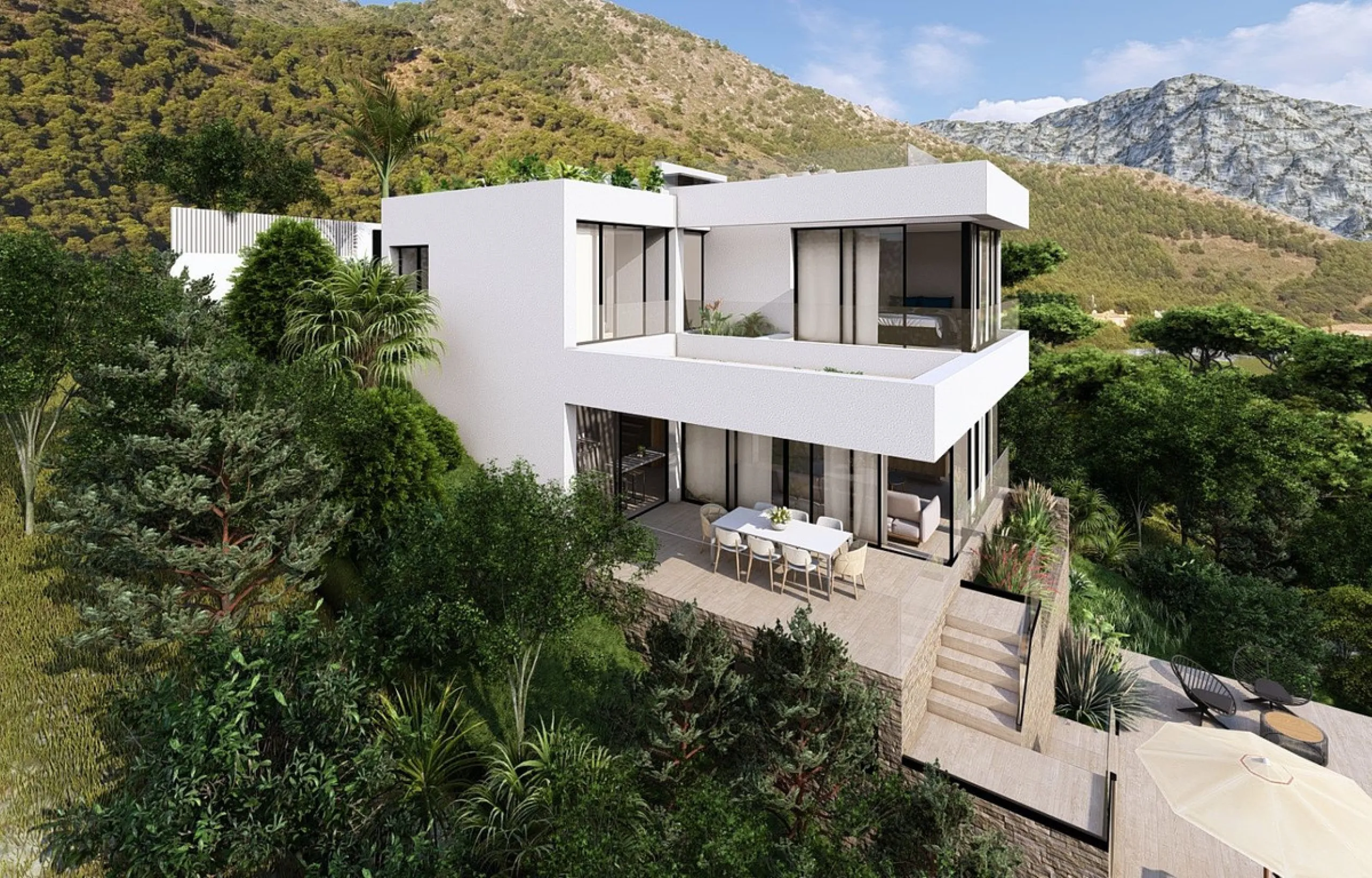 This contemporary villa offers stunning open sea views and a great location in Buenavista, just a short drive to Benalmadena, Fuengirola and the beaches. The design of the villa connects the living spaces with the terraces, creating wonderful indoor-outdo