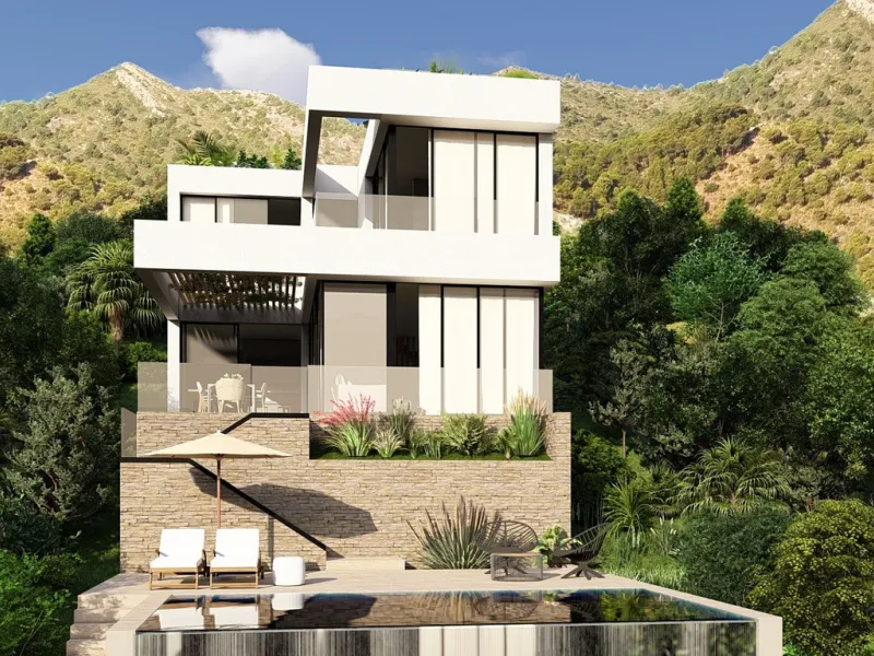 This contemporary villa offers stunning open sea views and a great location in Buenavista, just a short drive to Benalmadena, Fuengirola and the beaches. The design of the villa connects the living spaces with the terraces, creating wonderful indoor-outdo