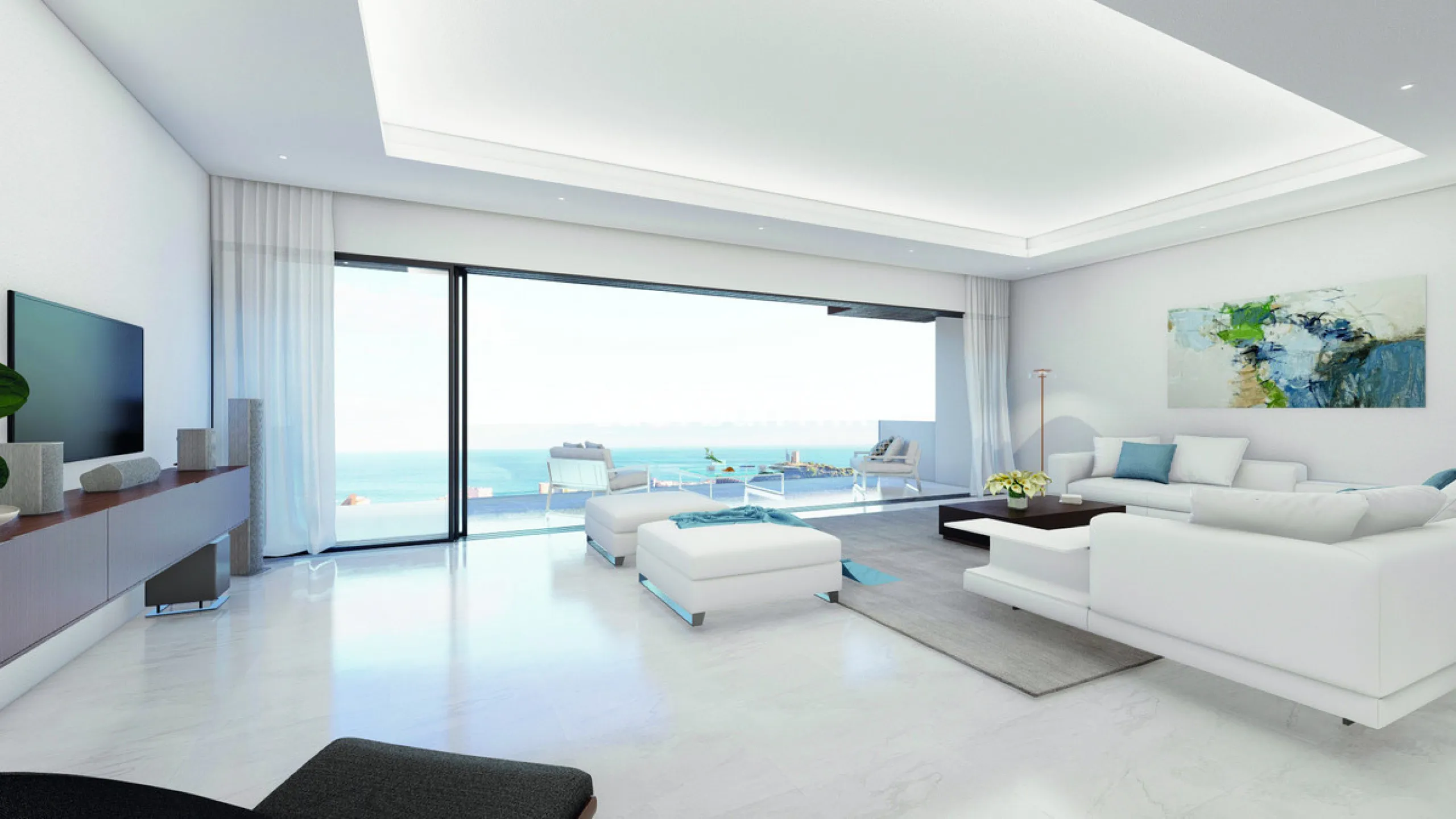 This unique and high-quality concept is located in Torreblanca, in the best location in Fuengirola, and offers a magnificent panoramic view of the Mediterranean Sea and the skyline of Fuengirola. The villa in this exclusive new development is divided into