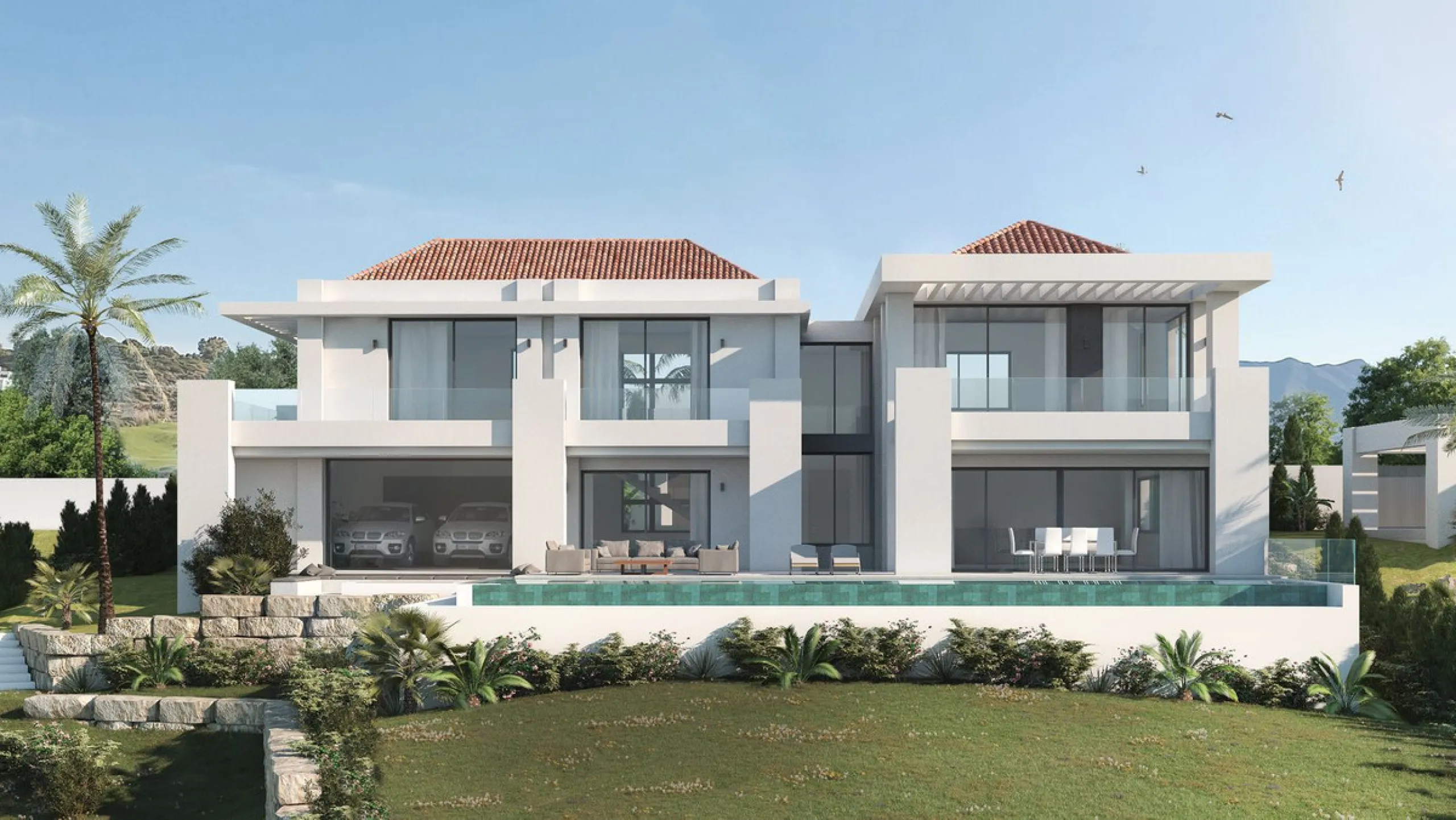Plot for sale with a modern contemporary style villa project with Andalucian influence, located in a unique and privileged prime south facing location fronting on the the 1st tee of Los Olivos in Mijas Golf, a step away to the La Zambra Hotel, of the unbo