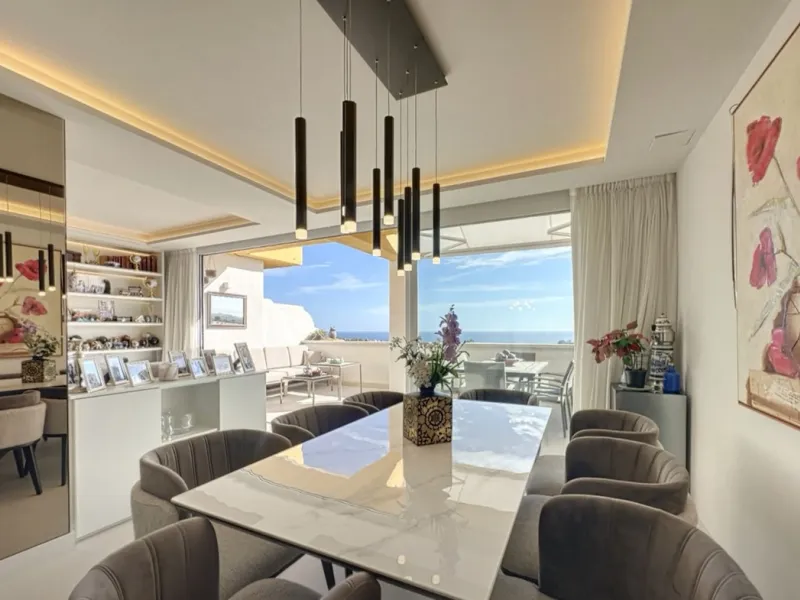 This exceptional triplex penthouse stands out as one of the most unique and meticulously designed properties in the Selwo area of Estepona. Its current owners, **renowned interior designers**, carried out a complete **bespoke, full-scale renovation**, ori