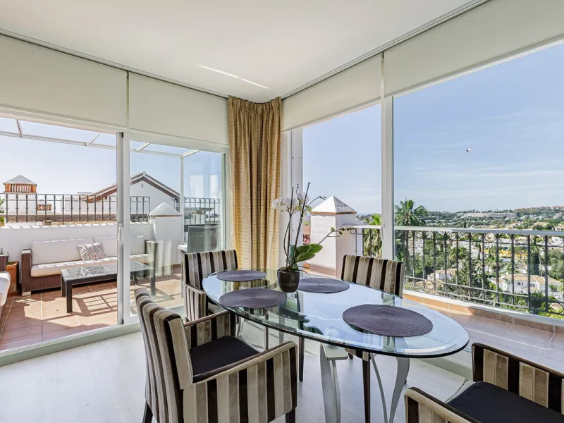 A fantastic penthouse duplex apartment with stunning views over the ocean, mountains and beautiful surroundings of Nueva Andalucia.