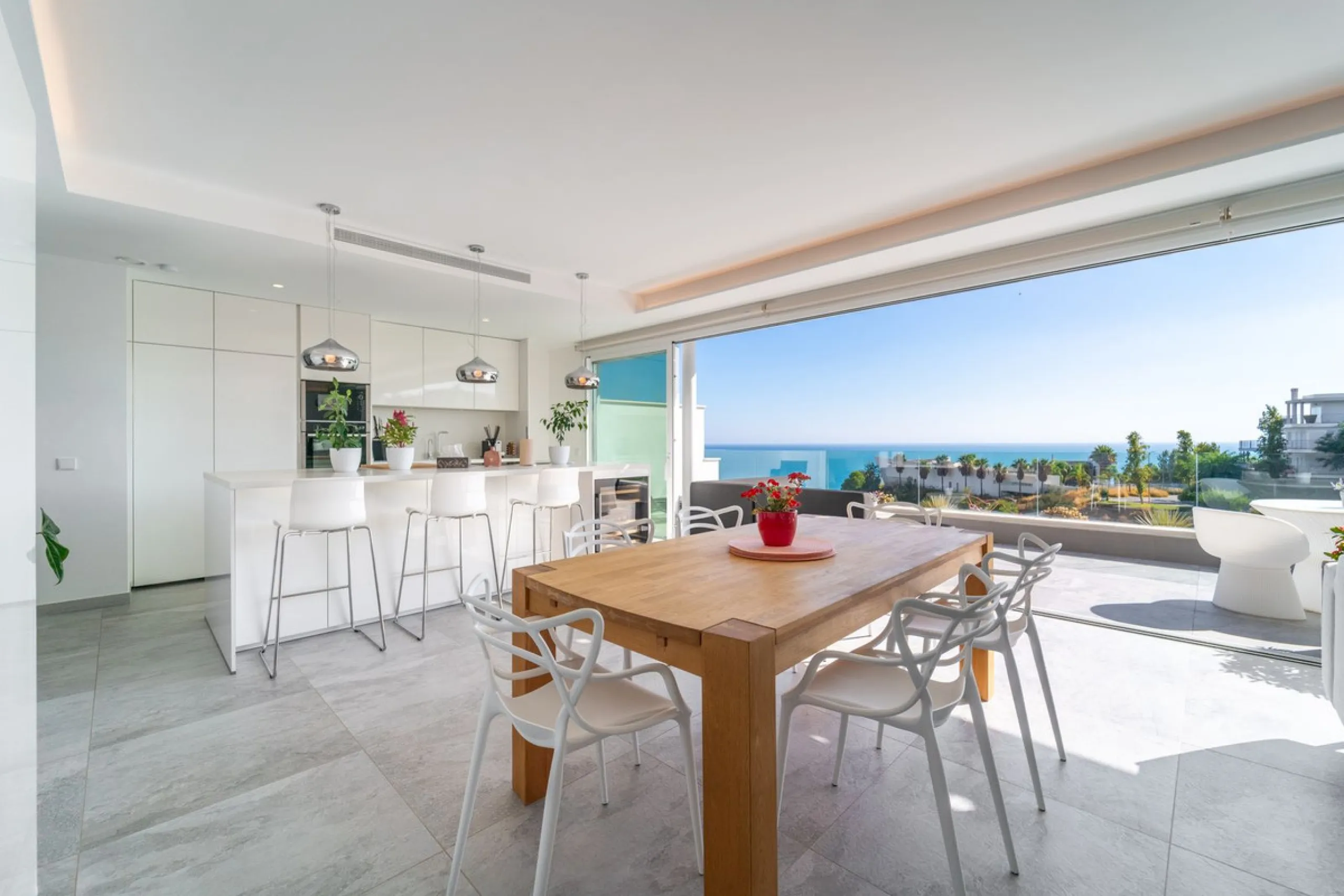 Welcome to this stunning penthouse apartment offering breathtaking panoramic sea views. Upon entering the property, either via the front door or personal lift, you will be immediately captivated by the magnificent panoramic sea views. The spacious living 