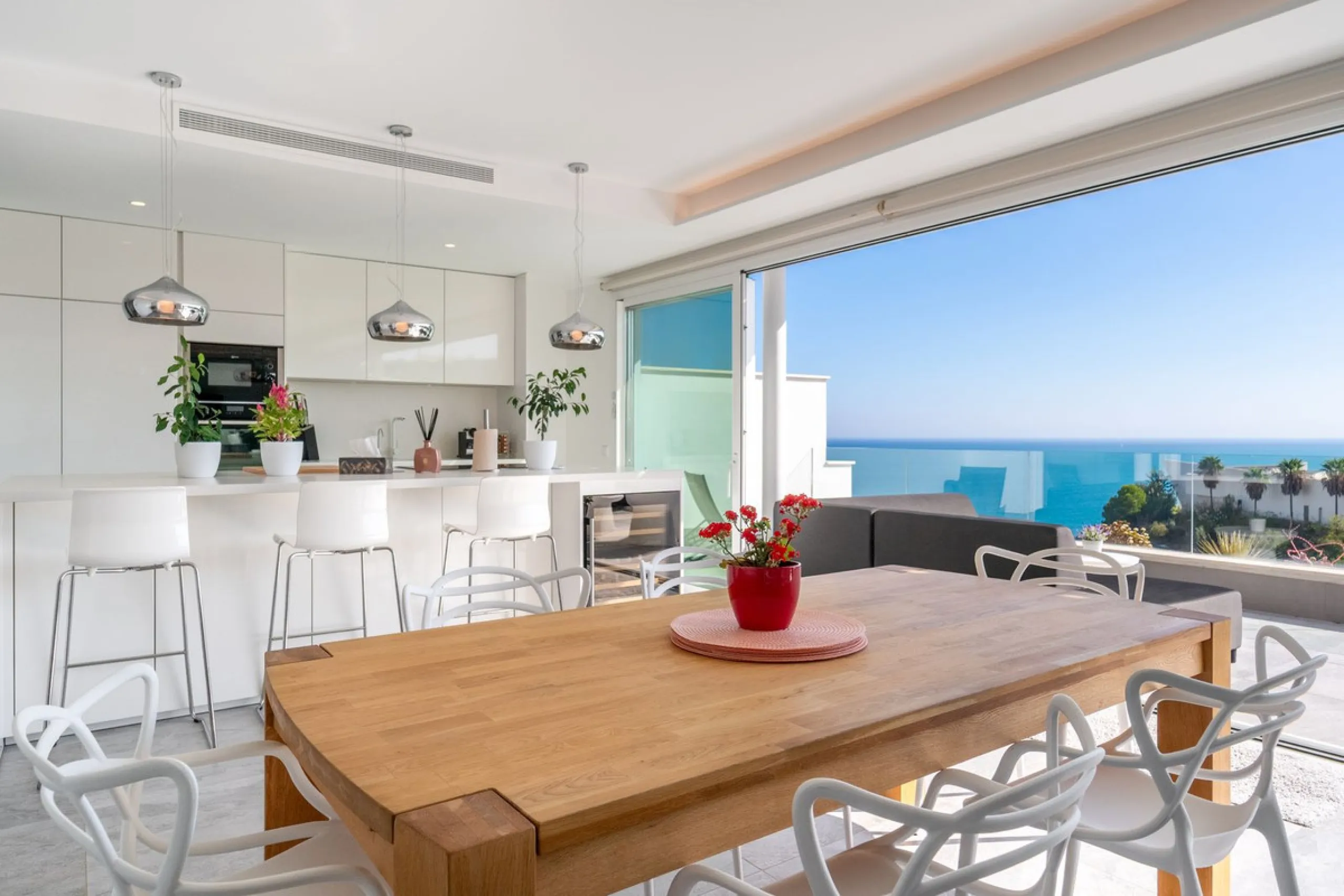 Welcome to this stunning penthouse apartment offering breathtaking panoramic sea views. Upon entering the property, either via the front door or personal lift, you will be immediately captivated by the magnificent panoramic sea views. The spacious living 