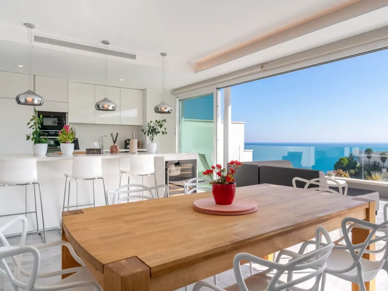 Welcome to this stunning penthouse apartment offering breathtaking panoramic sea views. Upon entering the property, either via the front door or personal lift, you will be immediately captivated by the magnificent panoramic sea views. The spacious living 