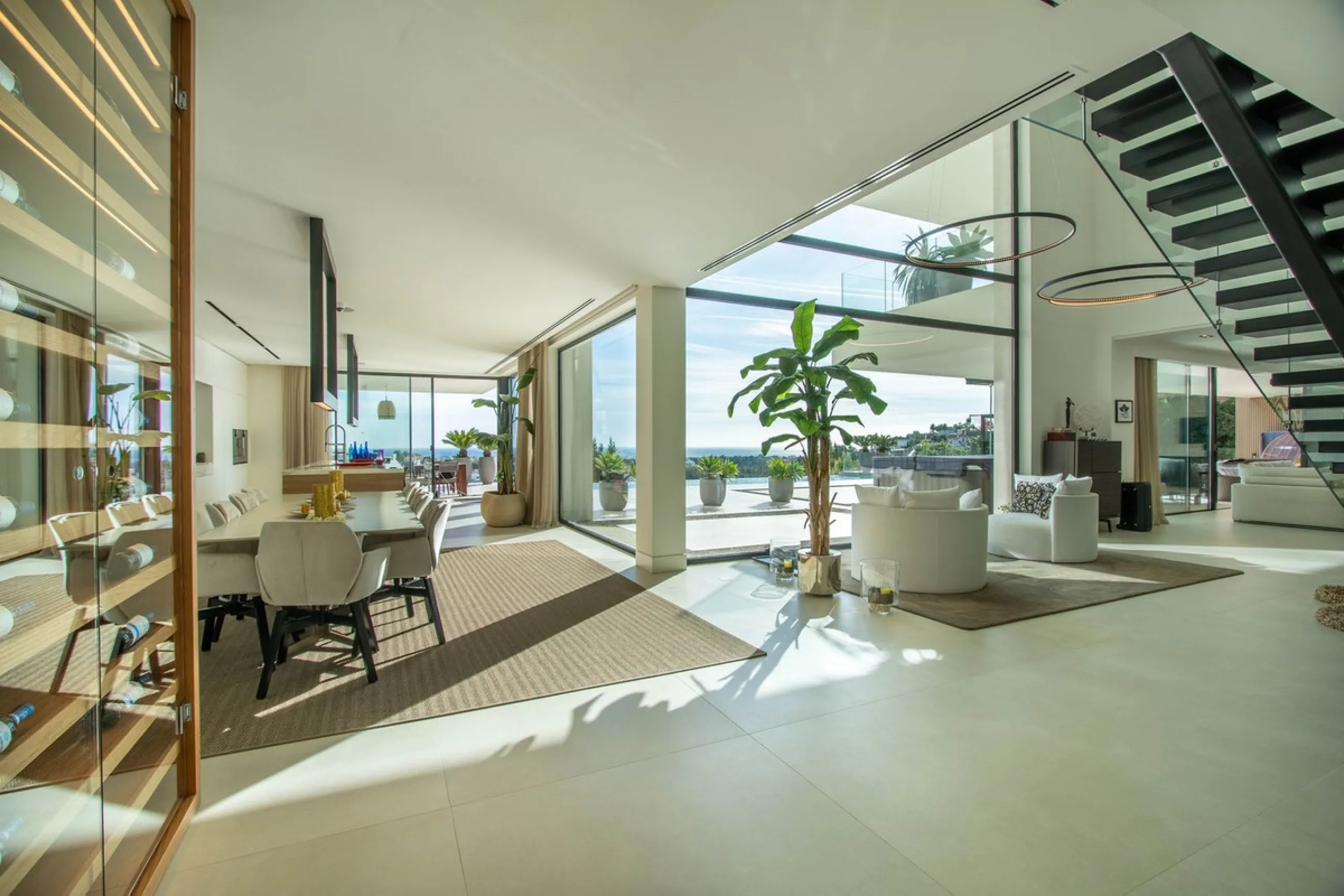 Stunning contemporary villa with panoramic mountain, golf and sea views in La Alqueria, Benahavis