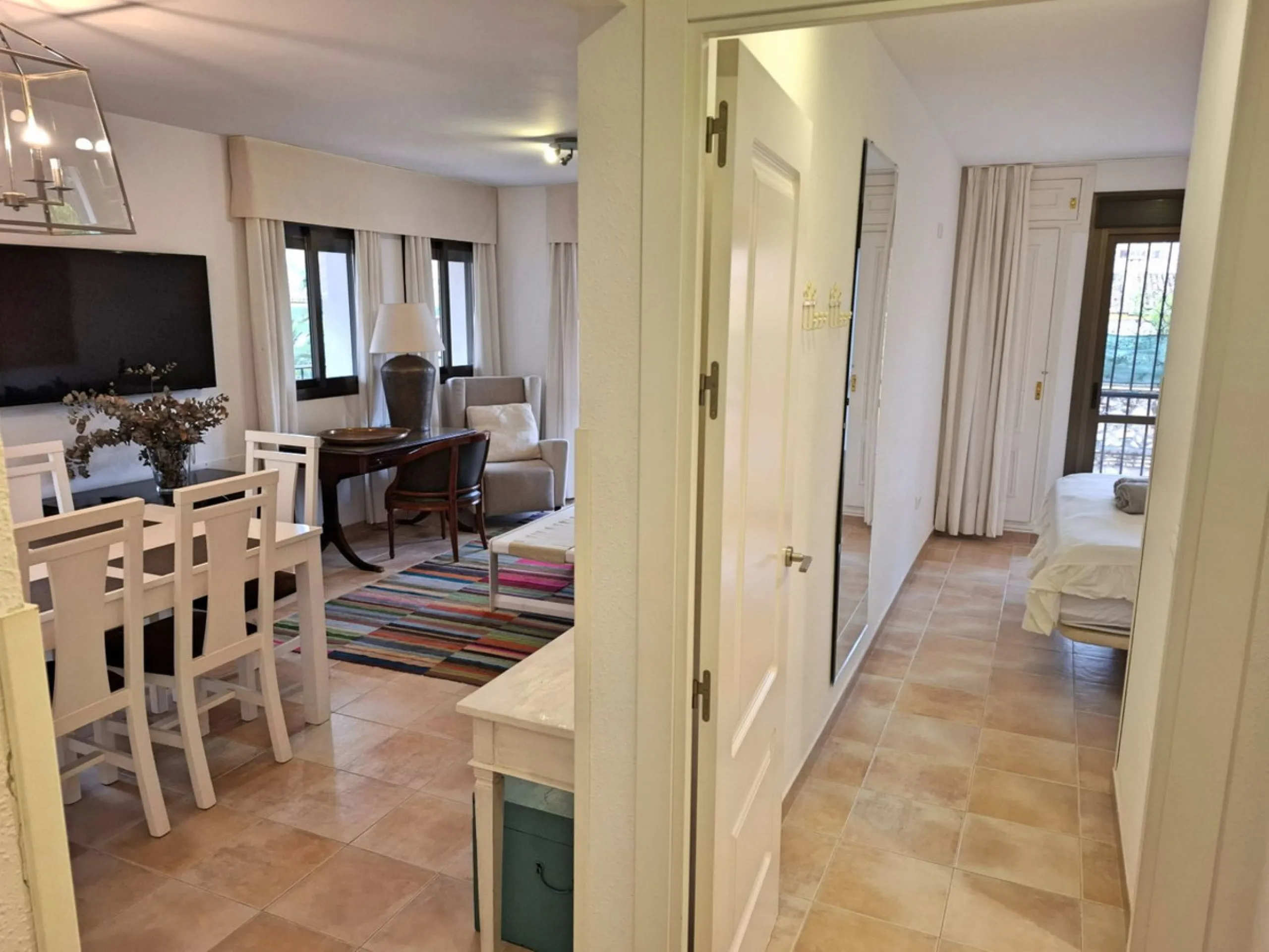 Great opportunity within the most famous complex in Fuengirola, Puebla Lucia. This two bedroom, two bathroom apartment is in perfect condition and sold fully furnished. The apartment is spacious and very sunny and has a lovely terrace. The community is ga