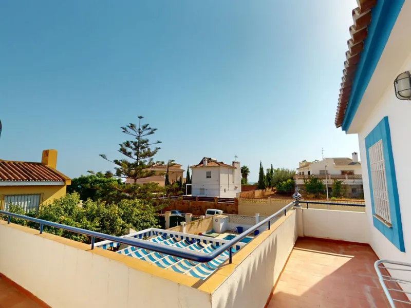 This beautiful Spanish villa spans two floors and features three bedrooms, including an impressive primary suite, and two bathrooms, blending traditional Andalusian charm with modern comfort. The Mediterranean-inspired design is reflected in the terracott