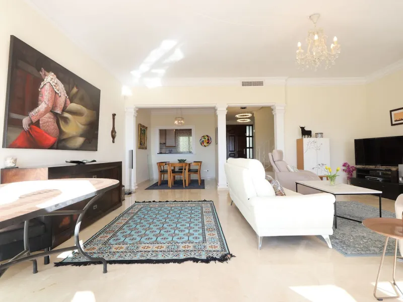 This luxury 3 bedroom and 3.5 bathroom property is located in a small exclusive, gated complex in the Cabopino / Artola area and it has some of the most beautiful views that we have seen all along the coast of East Marbella and to the distance and over th