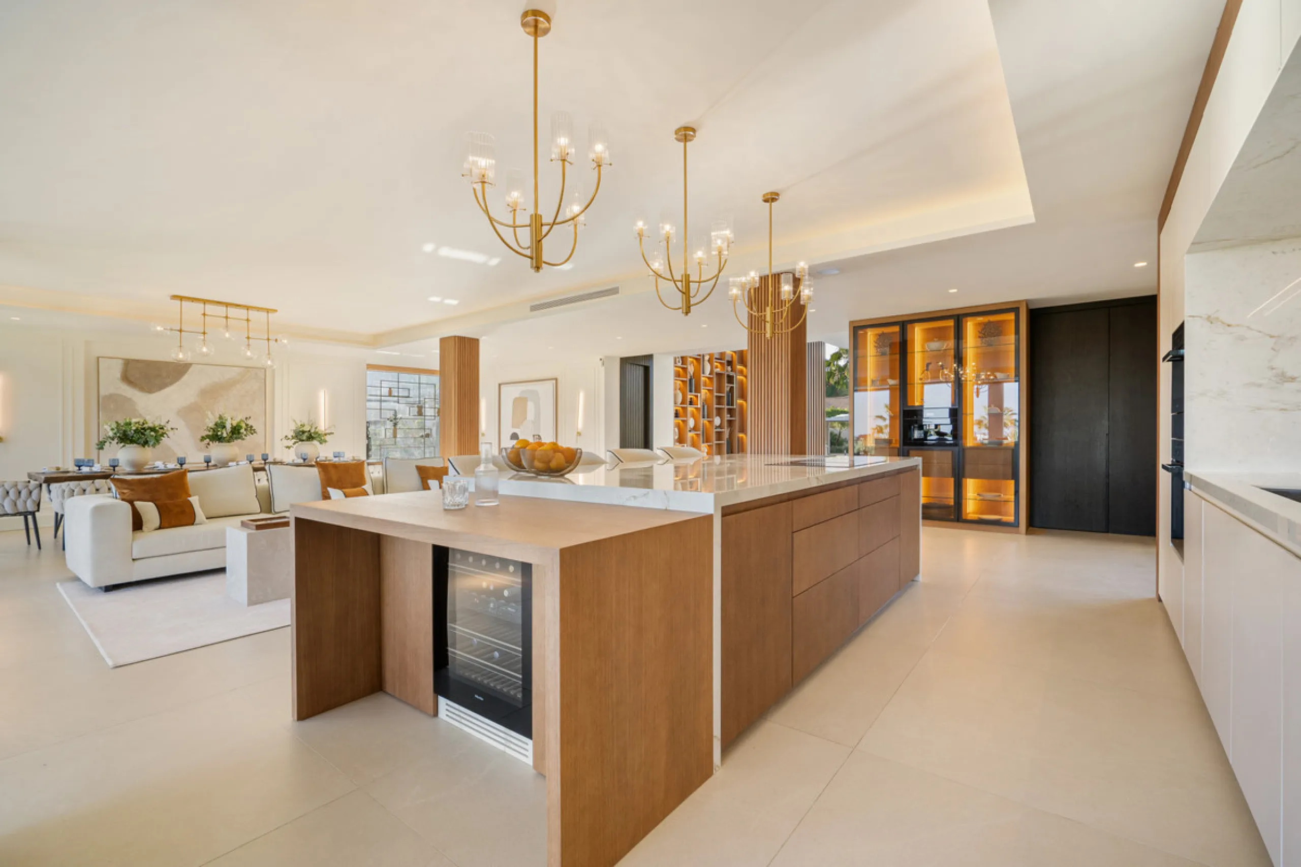 Boasting of unparalleled architecture and unrivalled construction quality, the villa offers sophisticated and contemporary living, sitting on a private plot within a secure community with breathtaking front-line panoramic views towards Los Naranjos Golf c