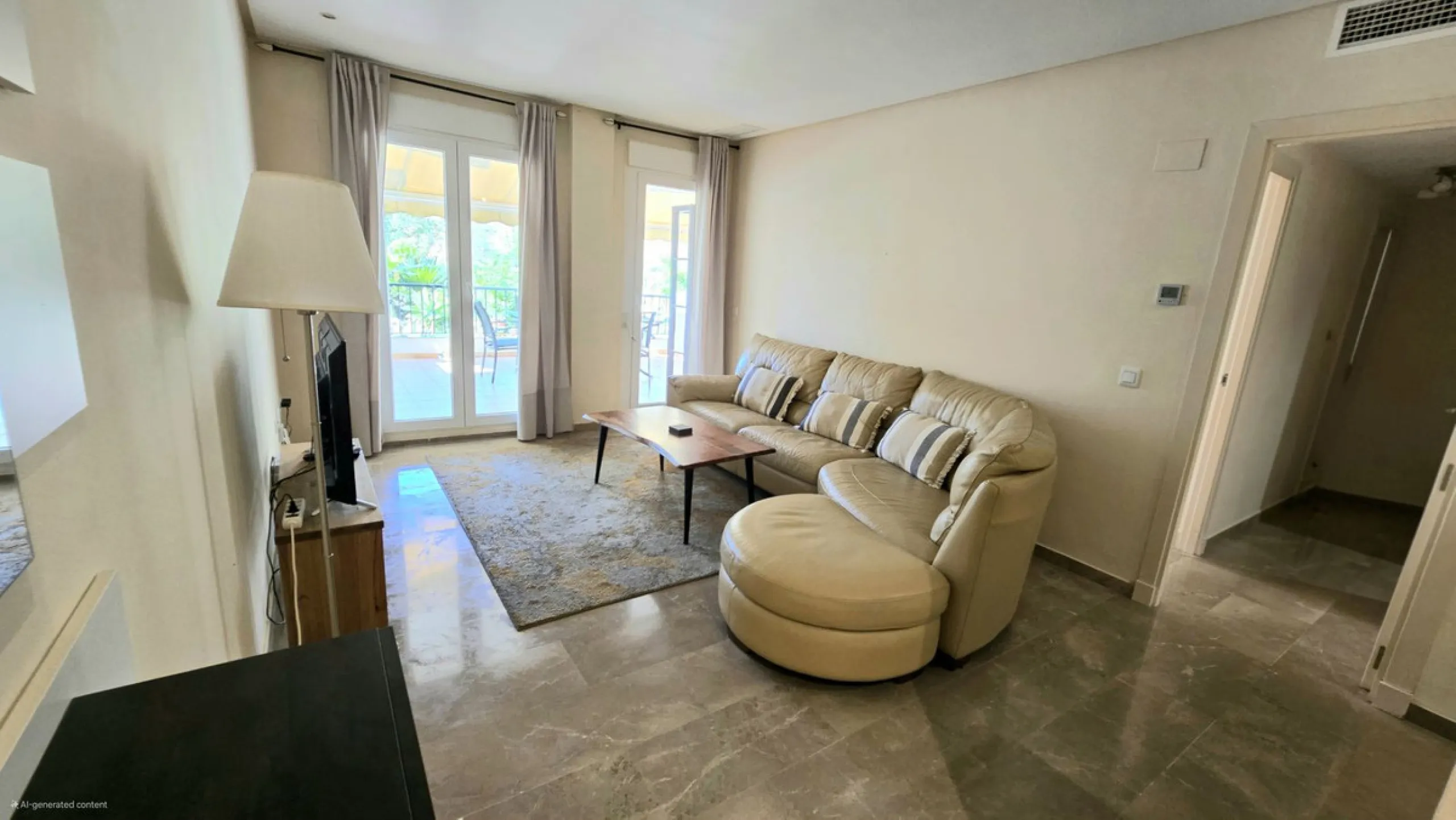 JUST REDUCED .LUXURY GROUND FLOOR GATED COMMUNITY. FRONT LINE GOLF. 2 BED 2 BATH APARTMENT MIRAFLORES. € 299,950 WITH EXISTING TOURIST LICENCE.