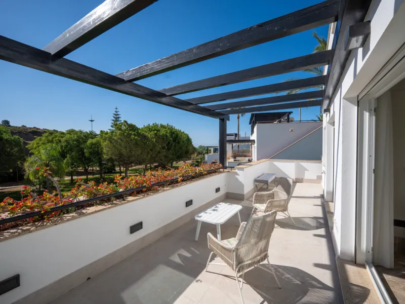 Experience effortless coastal living in Townhouse Targa, a modern Mediterranean home in the heart of Marbella East. This elegant townhouse sits in a secure gated community close to golden beaches and leading golf courses. Designed across three levels, it 